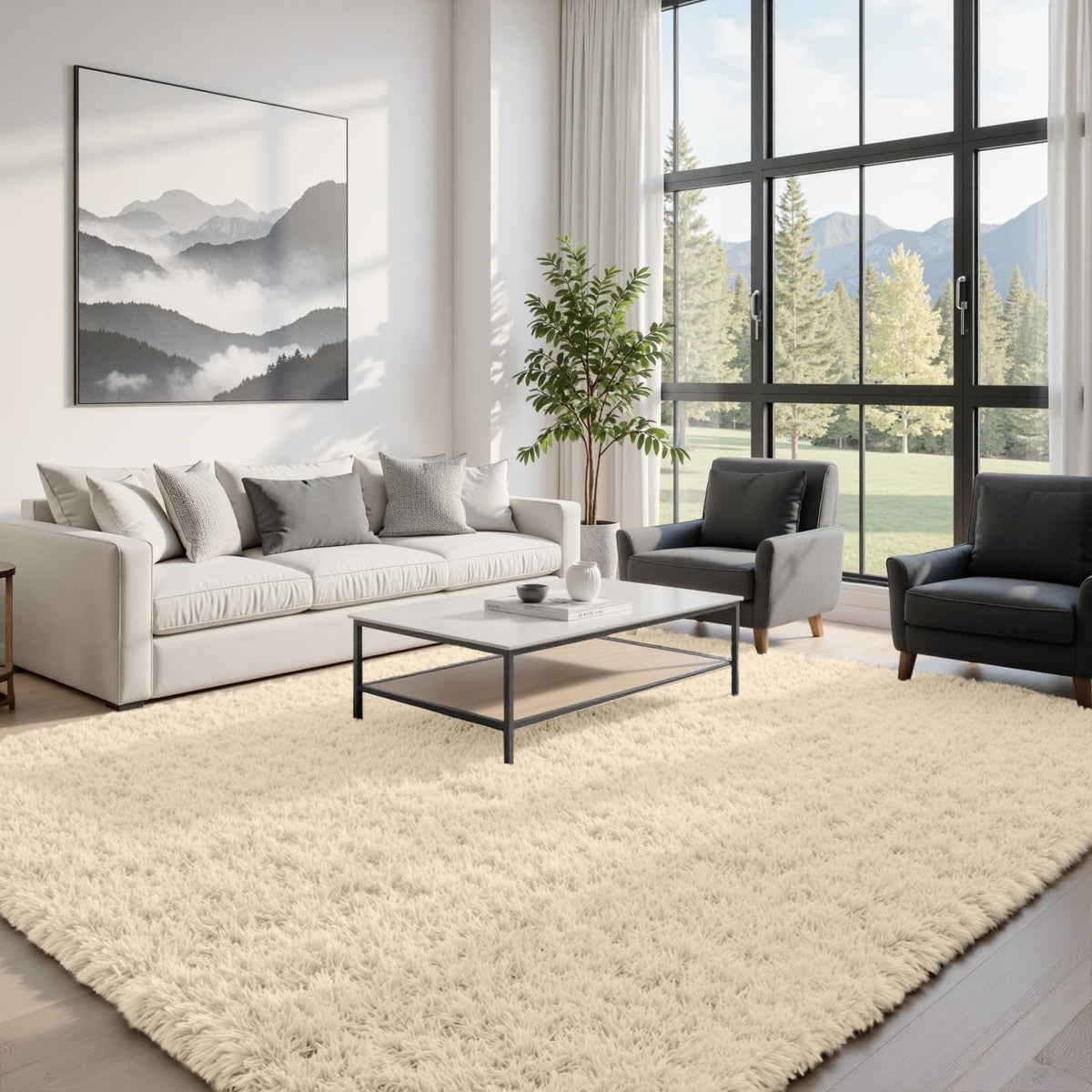 8x10 Fluffy Shag Area Rugs for Living Room Bedroom: Soft Plush Carpet Grey | Upgraded Non-Slip Thick Memory Foam, Ultra Soft, Non-Shedding Fuzzy Carpet, Easy Clean Decor for Kids Room, Nursery, Playroom