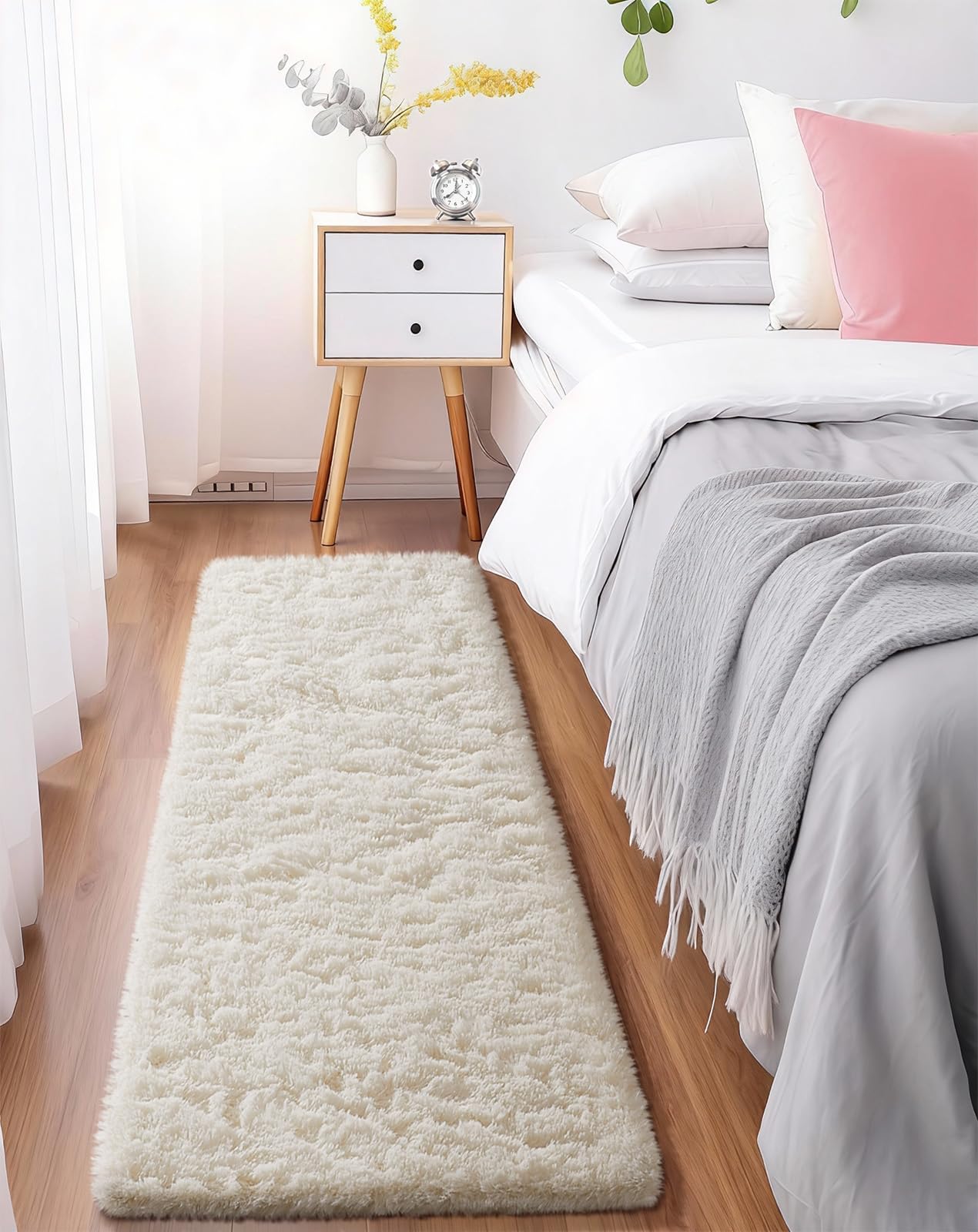 Ophanie 8x10 Area Rugs for Living Room, Washable Non-Slip Fluffy Soft Large Shag Bedroom Carpet, Ivory Big Indoor Nursery Rug, Carpets for Boy and Girls Room Dorm Decor with Over 99 pcs Pile fibers