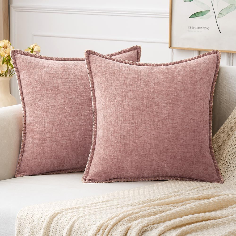 MIULEE Decorative Couch Throw Pillow Covers 18x18 Inch Sage Green 2 Pack | Farmhouse Pillow Covers with Stitched Edge, Soft Chenille Cushion Cases, for Sofa Bed Living Room Home Decor