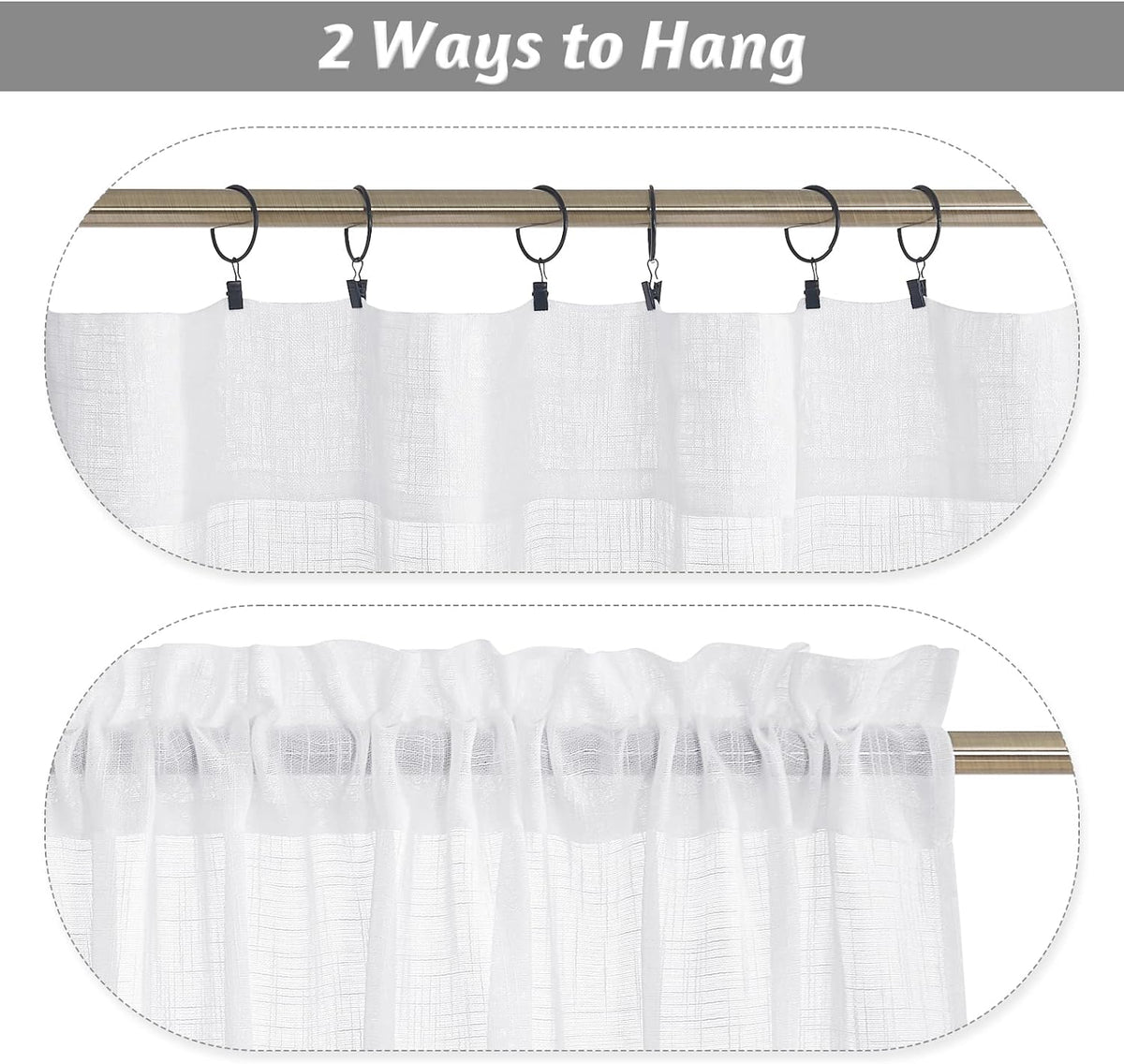 RYB HOME White Semi Sheer Curtains 84 inches Long for Living Room | Half Privacy, Linen Textured, Sheer Light Filtering, Vertical Window Drapes, for Bedroom Dining, White, W52 x L84, 2 Panels