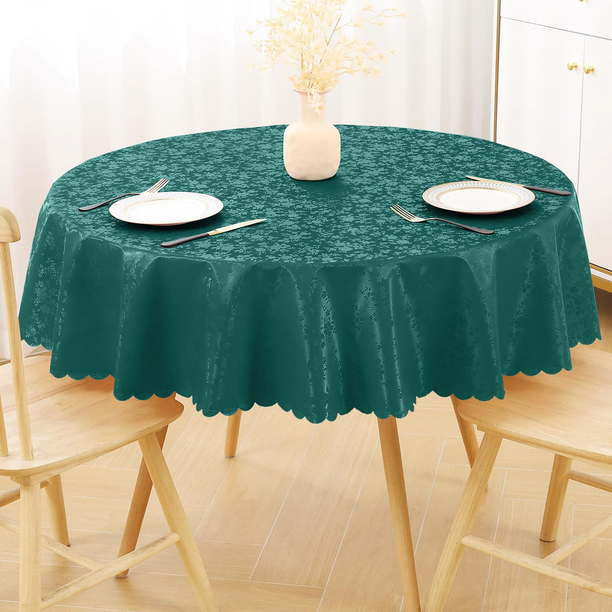 Smiry Rectangle Waterproof Heavy Duty Vinyl Tablecloths, 60 x 84 Inch | Wipeable Washable Floral Embossed Table Cover for Kitchen and Dining Room, Indoor & Outdoor Use, Beige