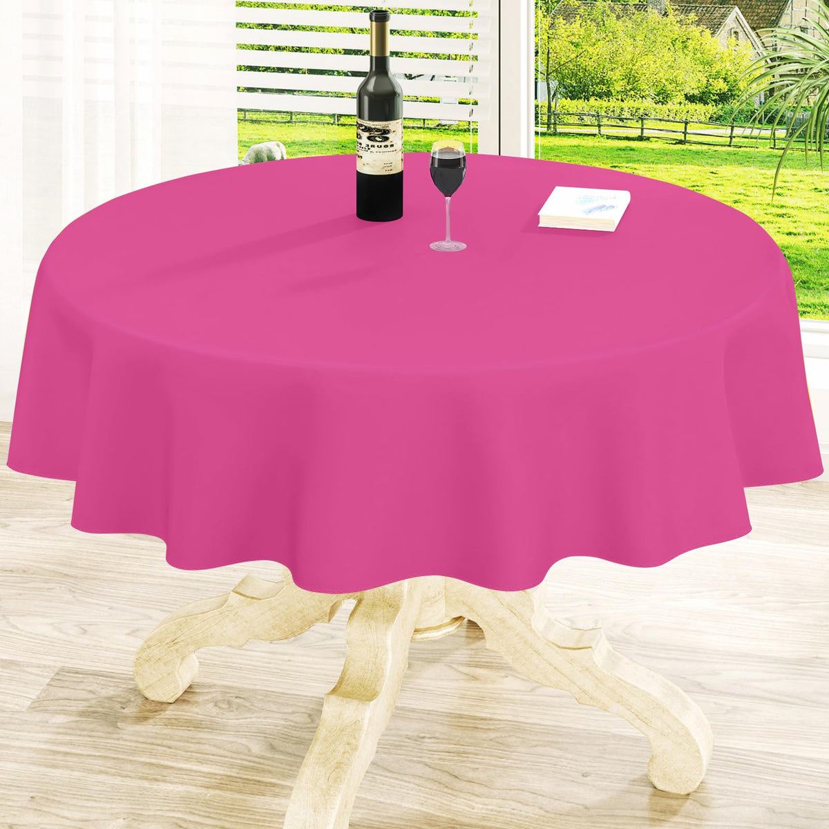 Round Navy Blue Vinyl Waterproof Tablecloth with Flannel Backed | Spillproof Wipe Clean Table Cloth, Plastic Flannel Backing for Dining, Buffet Parties Picnic Camping, 60"