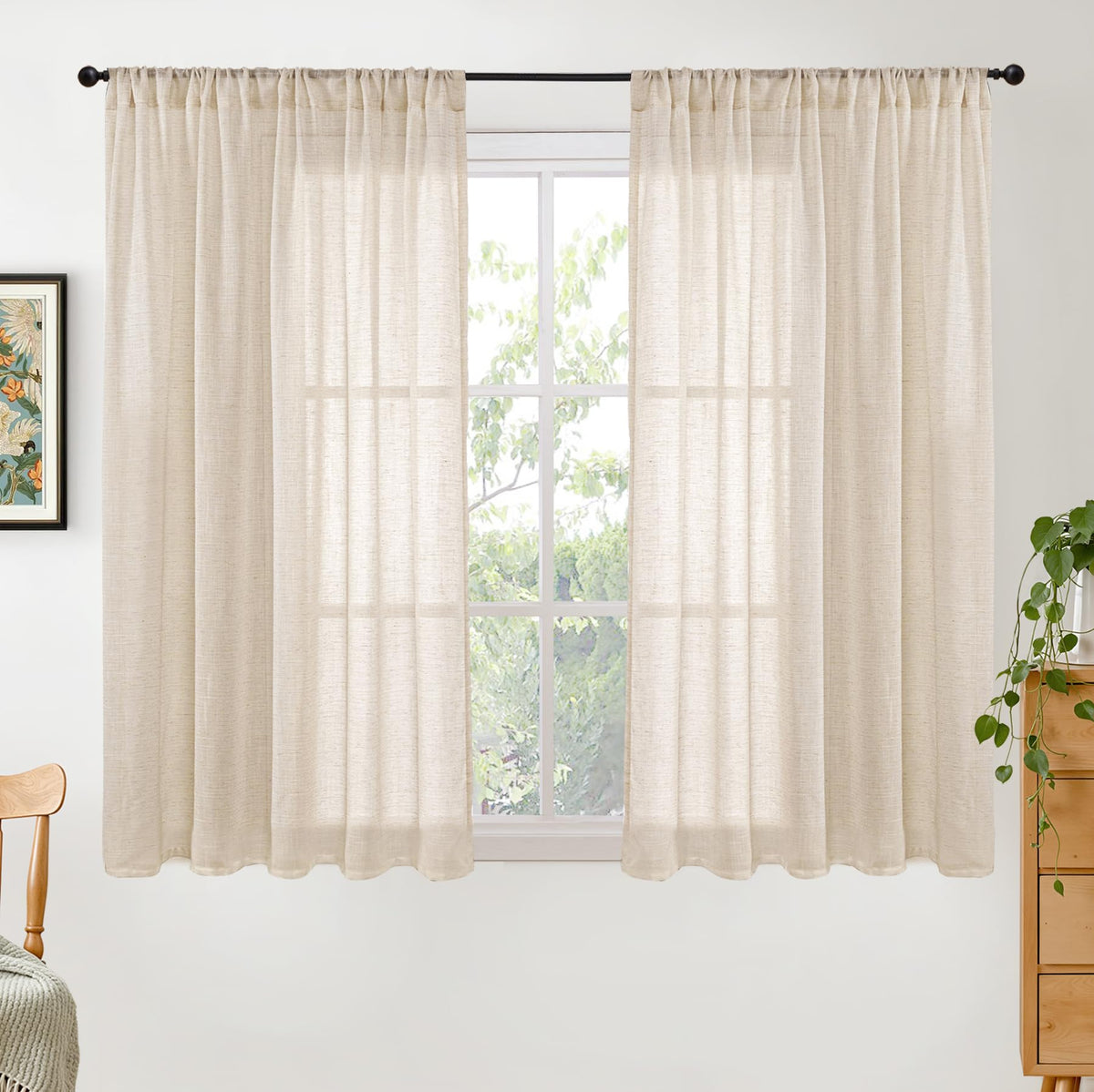 BGment Linen Sheer Curtains 84 Inches Long 2 Panels Set for Living Room | Light Filtering Drapes with Rod Pocket Lightweight Window Treatments for Bedroom, 52 X 84 Inch Length