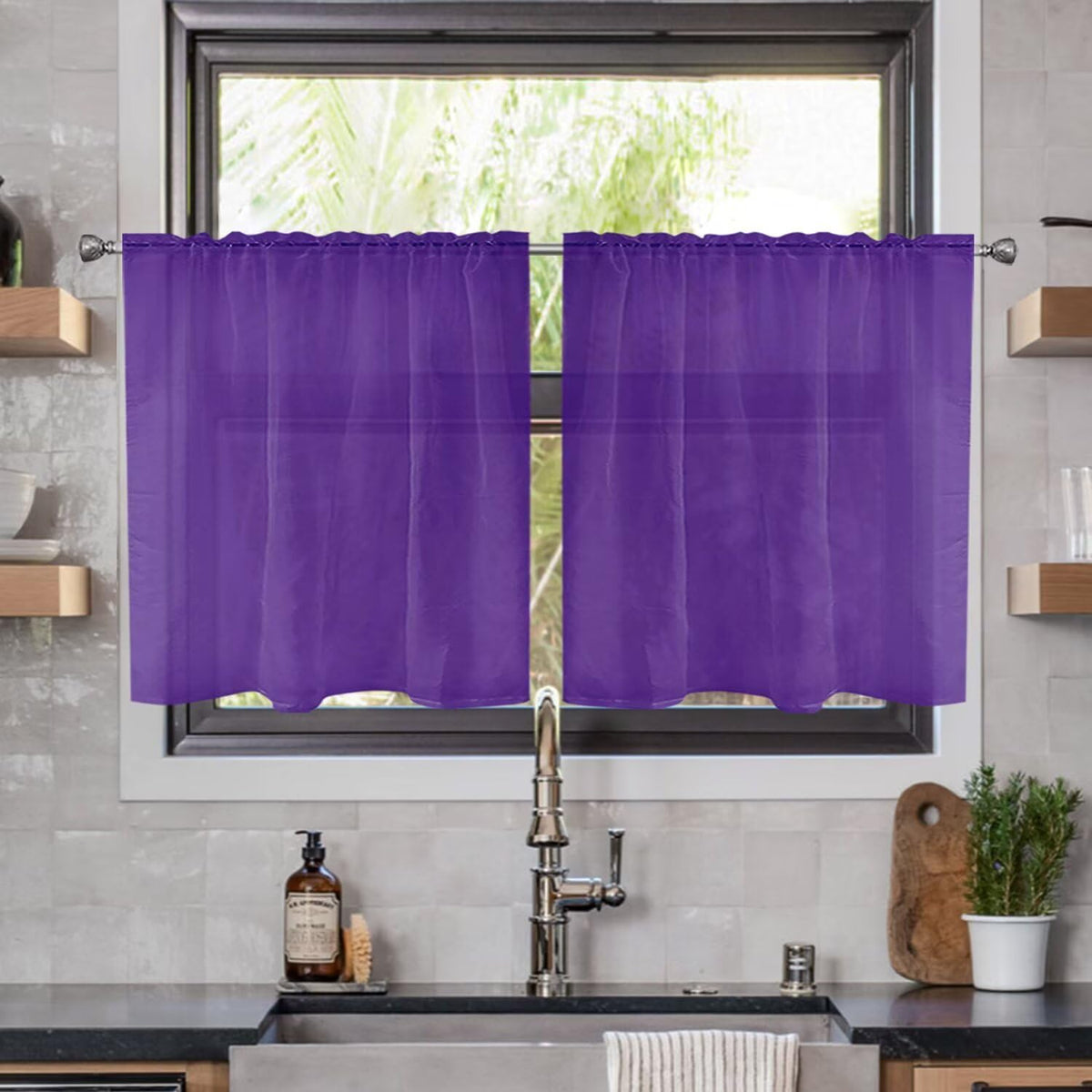 youleyar Solid Sheer Rod Pocket Curtain Voile Draperies 2 Panels White Beige Black Grey Coffee 52 Inch Width 84 Inch Long 1 Pair for Kitchen Bedroom Children Living Room Yard (Ivory,52W ｘ 84L)