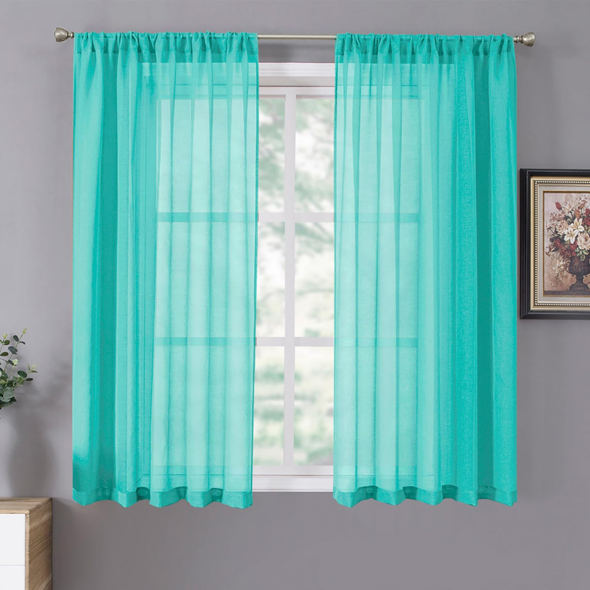 Tollpiz Sheer Curtains Living Room Linen Textured Curtain Sheers Light Filtering Voile Rod Pocket Curtains for Bedroom, 38 x 63 inches Long, White, Set of 2 Panels