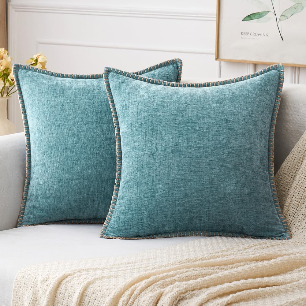 MIULEE Decorative Couch Throw Pillow Covers 18x18 Inch Sage Green 2 Pack | Farmhouse Pillow Covers with Stitched Edge, Soft Chenille Cushion Cases, for Sofa Bed Living Room Home Decor