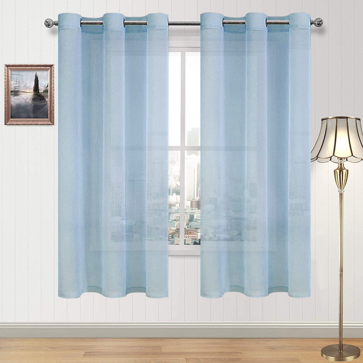 DWCN White Sheer Curtains Linen Look Semi Transparent Voile Grommet White Curtains for Living Dining Room Drapes 52 x 84 Inch Long, Set of 2 Panels