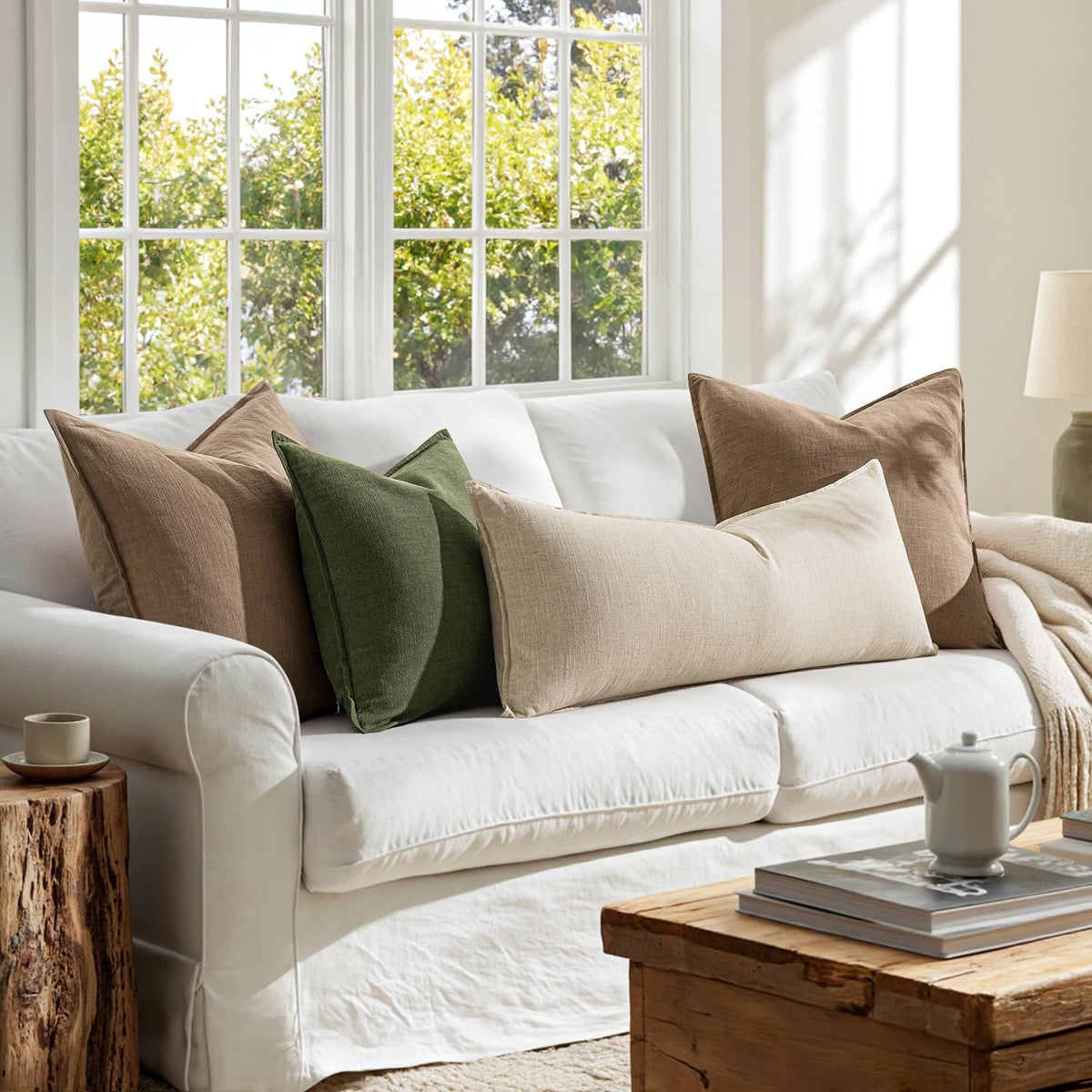 MIULEE Decorative Linen Lumbar Pillow Cover 14x36 Inch Natural Beige | Boho Farmhouse Neutral Couch Long Throw Pillow for Bed, Pack of 1 Accent Modern Pillowcase, Sofa Livingroom Home Decor