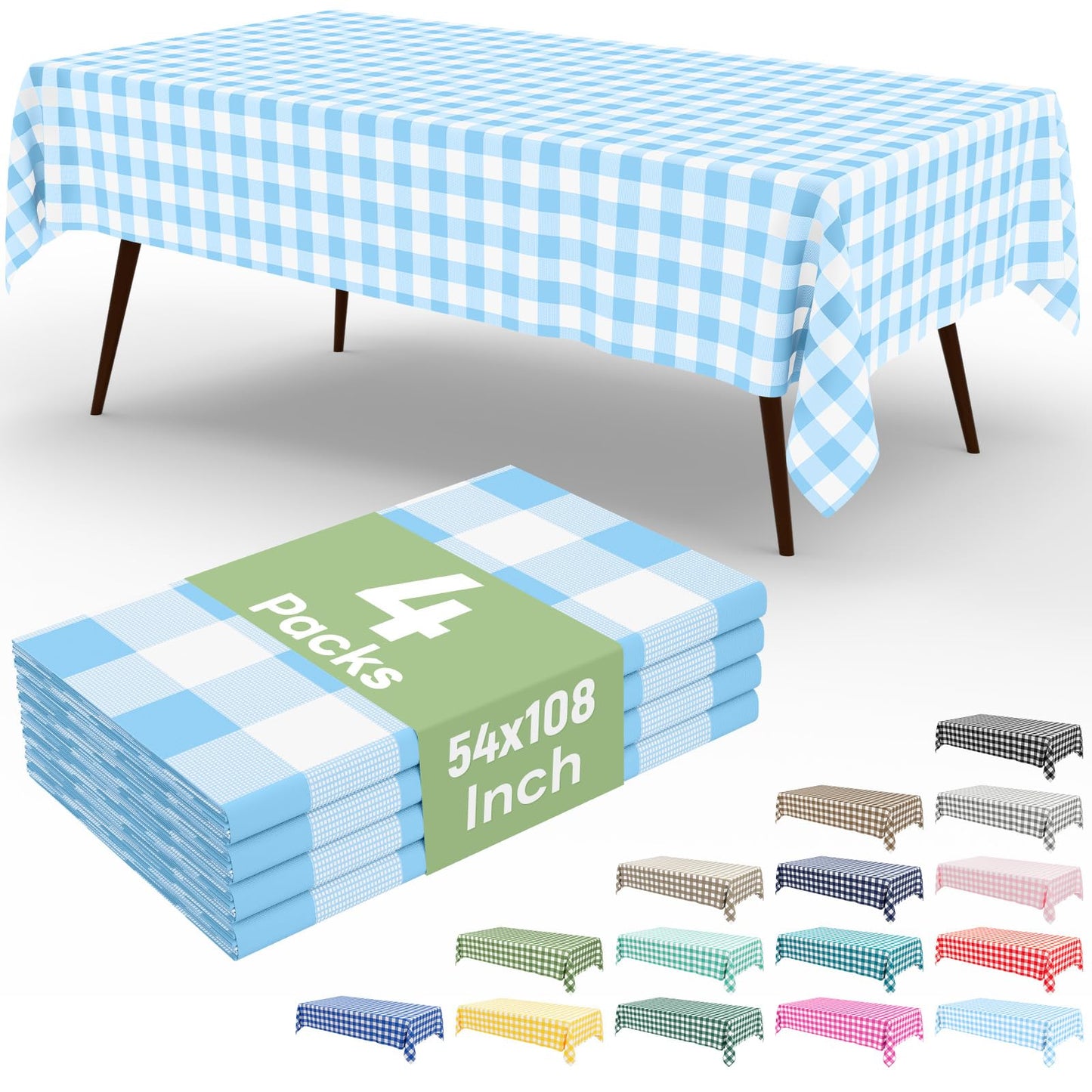 4 Packs Buffalo Disposable Table Cloth, 54 x 108 Inch Waterproof Plastic Tablecloth, Rectangle Red and White Checkered Table Covers for Picnic, Birthday, Party, Back to School