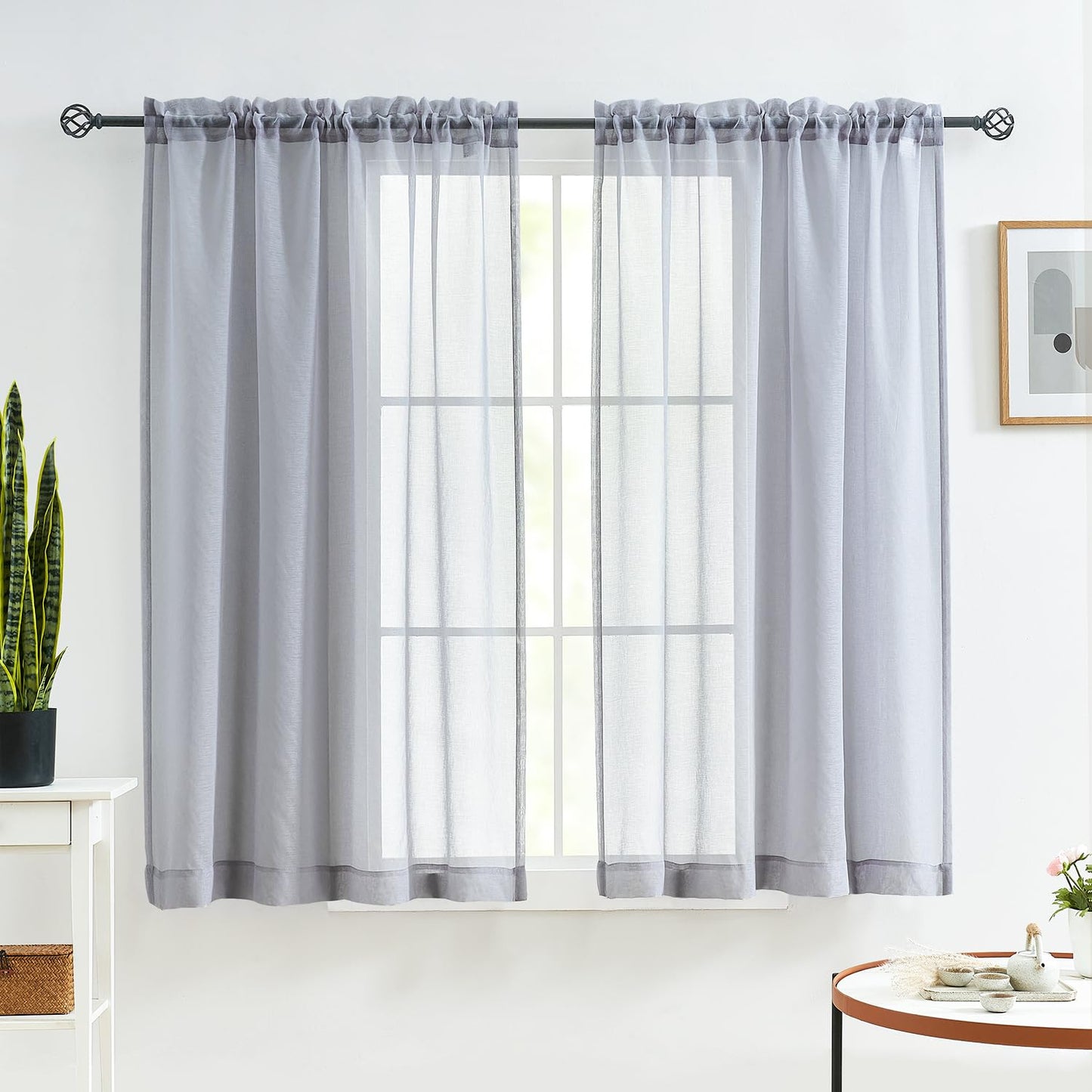 MYSTIC-HOME Sheer Curtains White 63 Inch Length, Rod Pocket Voile Drapes for Living Room, Bedroom, Window Treatments Semi Crinkle Curtain Panels for Yard, Patio, Villa, Parlor, Set of 2, 52"x 63"