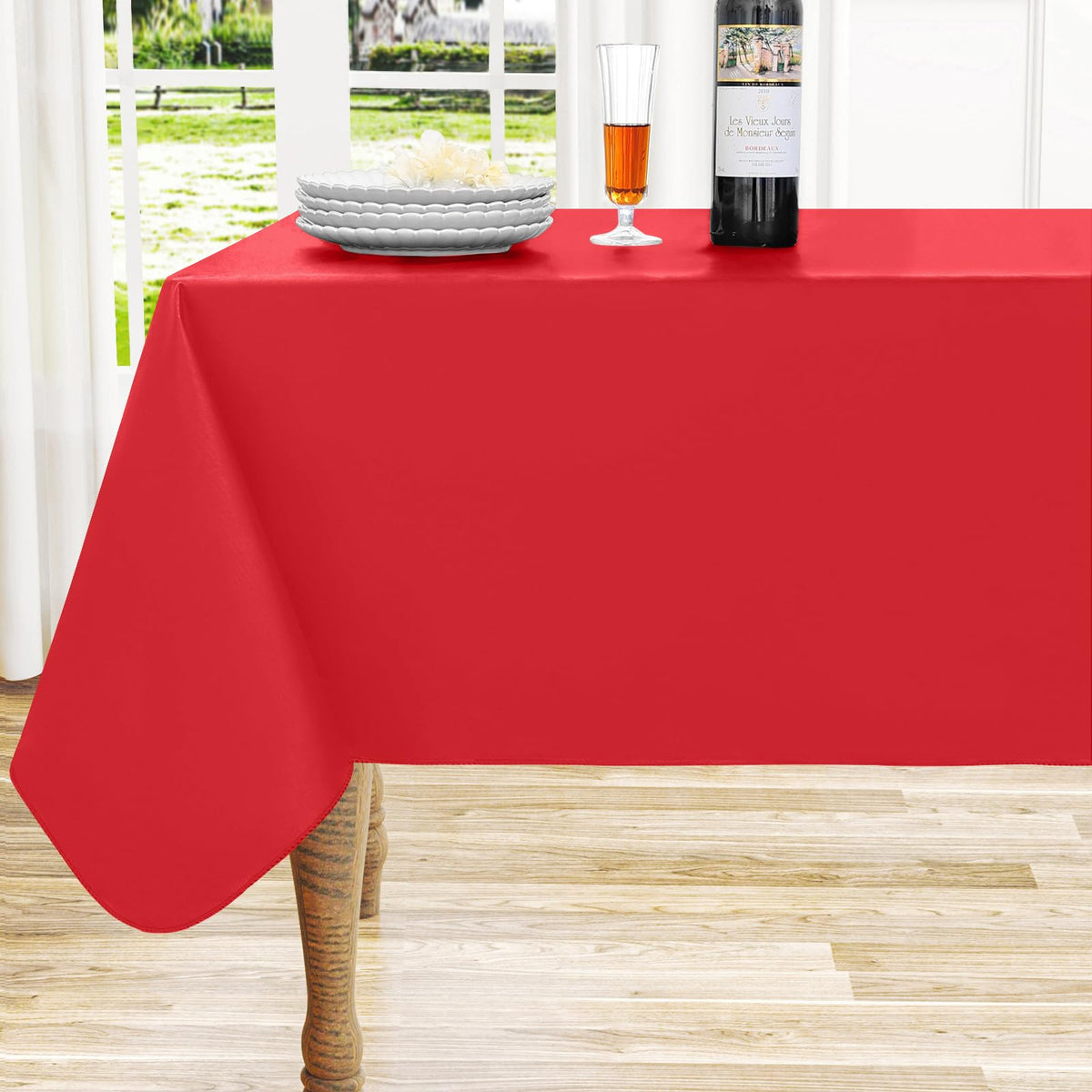 Round Navy Blue Vinyl Waterproof Tablecloth with Flannel Backed | Spillproof Wipe Clean Table Cloth, Plastic Flannel Backing for Dining, Buffet Parties Picnic Camping, 60"