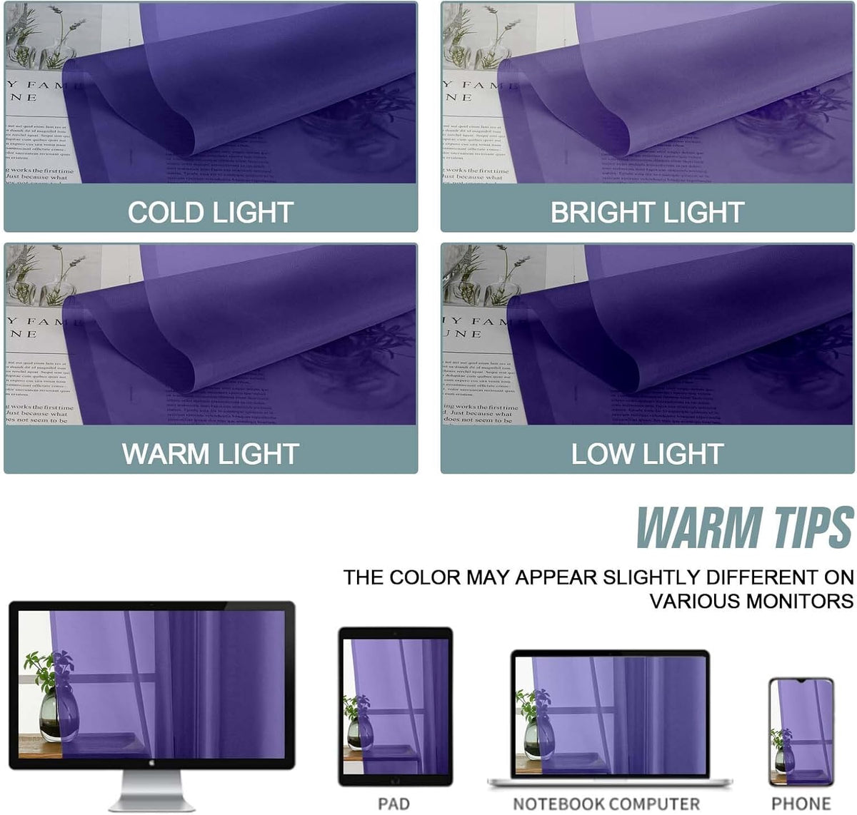 Purple Window Sheer Curtains 54 inch Length, Soft Airy Light Filtering Sheer Curtain 2 Panels Set, Dual Rod Pocket Gauze Purple Drapes for Living Room Bedroom, 2x42Wx54L Inches