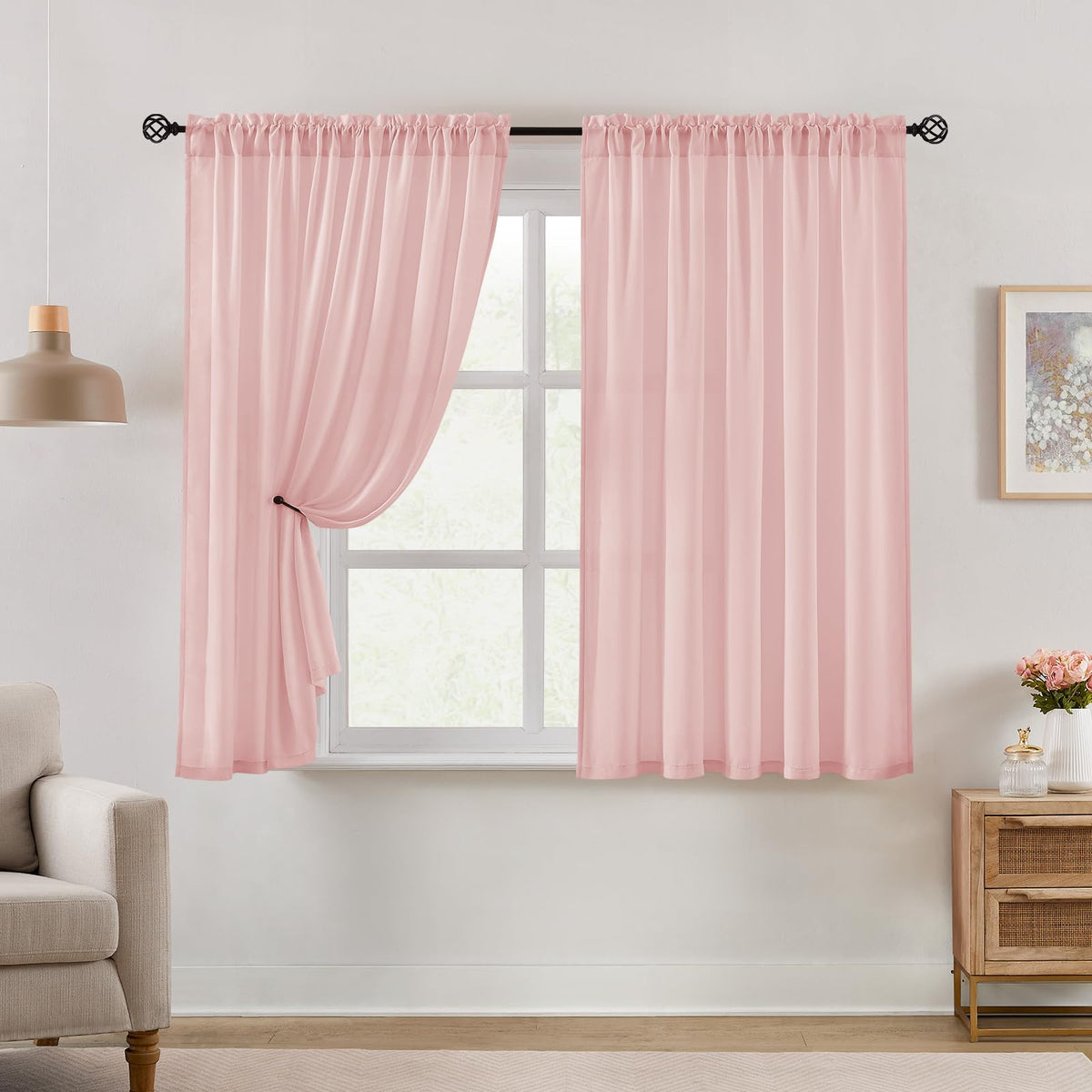 HOMEIDEAS Non-See-Through White Privacy Semi Sheer Curtains 84 Inches Long 2 Panels Set Light Filtering Curtains for Living Room Bedroom Drapes,W52xL84
