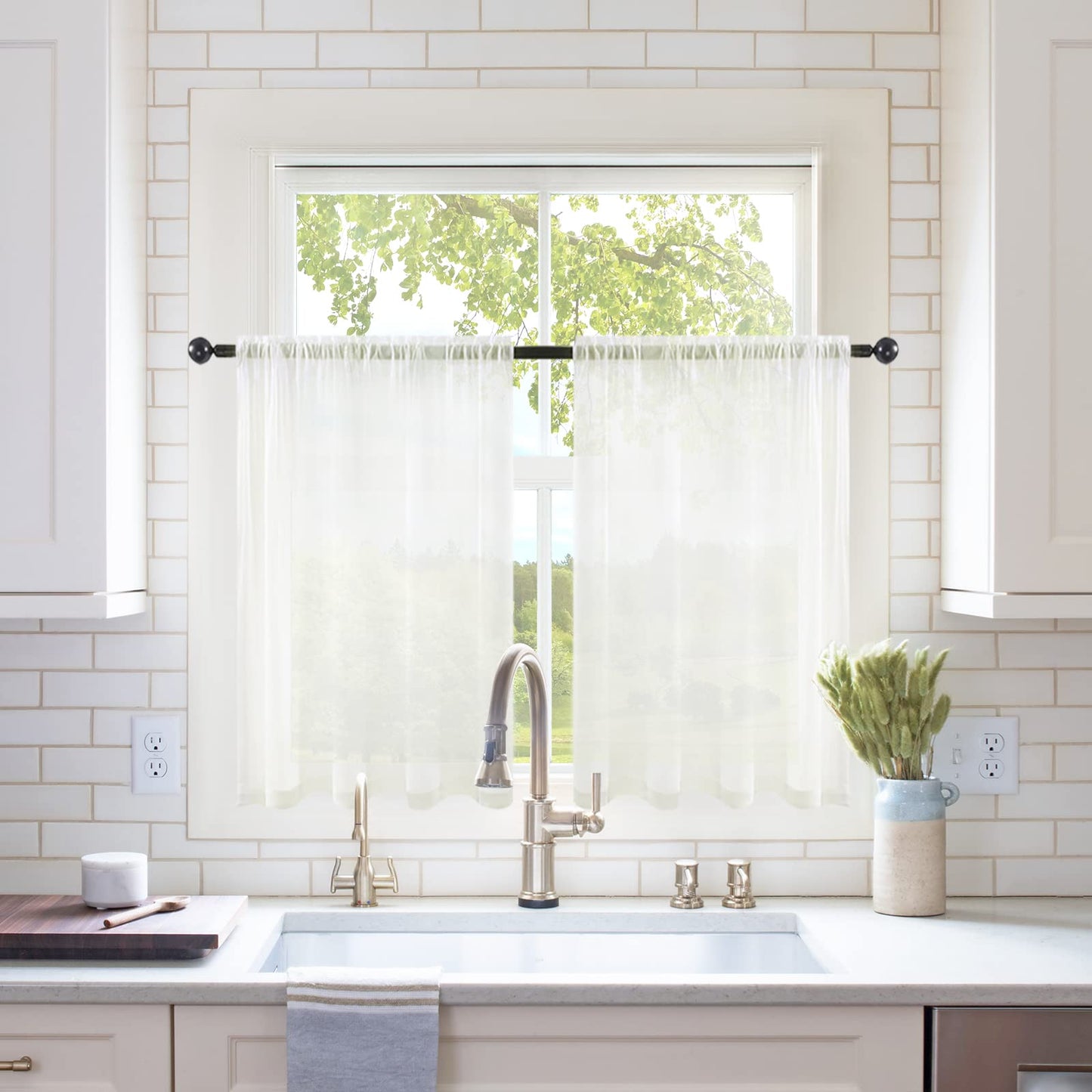 MIULEE 2 Panels White Sheer Curtains for Living Room 54 X 84 Inches | Window, Solid Color, Elegant Window Voile Panels, Bedroom, Living Room, Drapes, Treatment