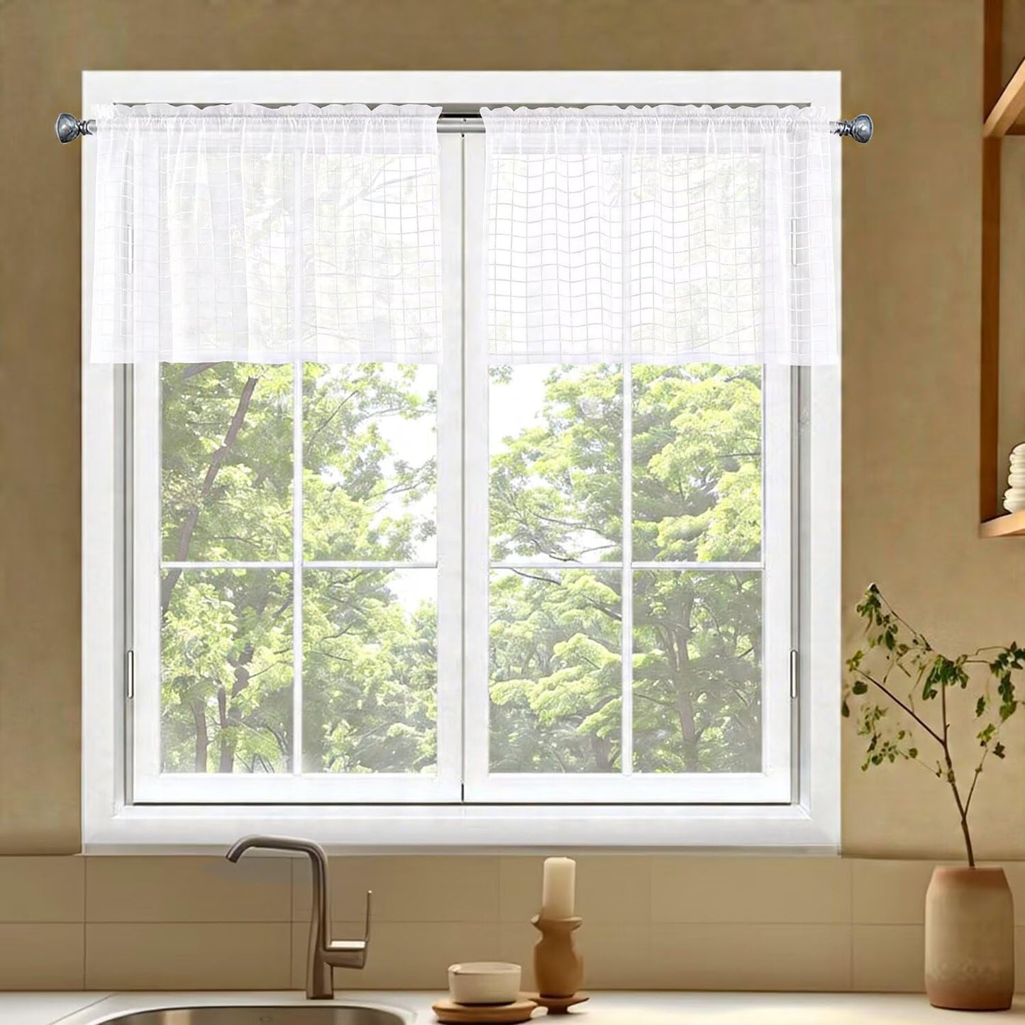 SpaceDresser Basic Rod Pocket Sheer Voile Window Curtain Panels White 1 Pair 2 Panels 52 Width 84 Inch Long for Kitchen Bedroom Children Living Room Yard(White,52 W x 84 L)