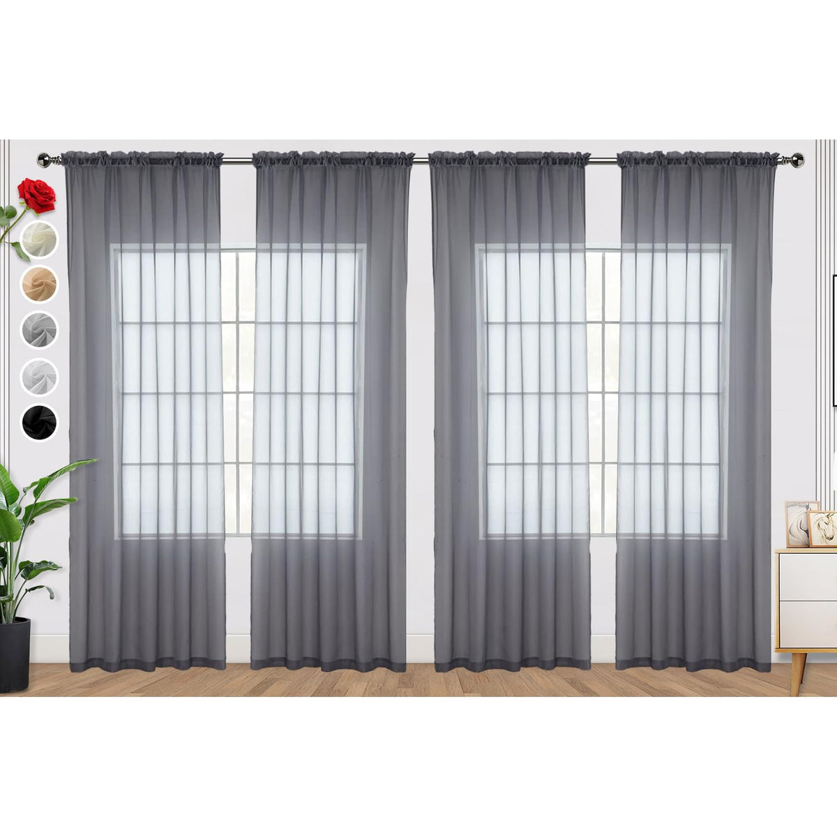 SpaceDresser Basic Rod Pocket Sheer Voile Window Curtain Panels White 1 Pair 2 Panels 52 Width 84 Inch Long for Kitchen Bedroom Children Living Room Yard(White,52 W x 84 L)