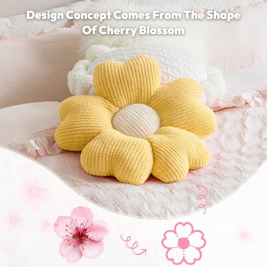Sioloc Yellow Flower Pillow, Decorative Throw Pillow for Bed, Cute Daisy Flower Shaped Floor Cushion for Pet, Couch & Room Decor (15.7 Inch)