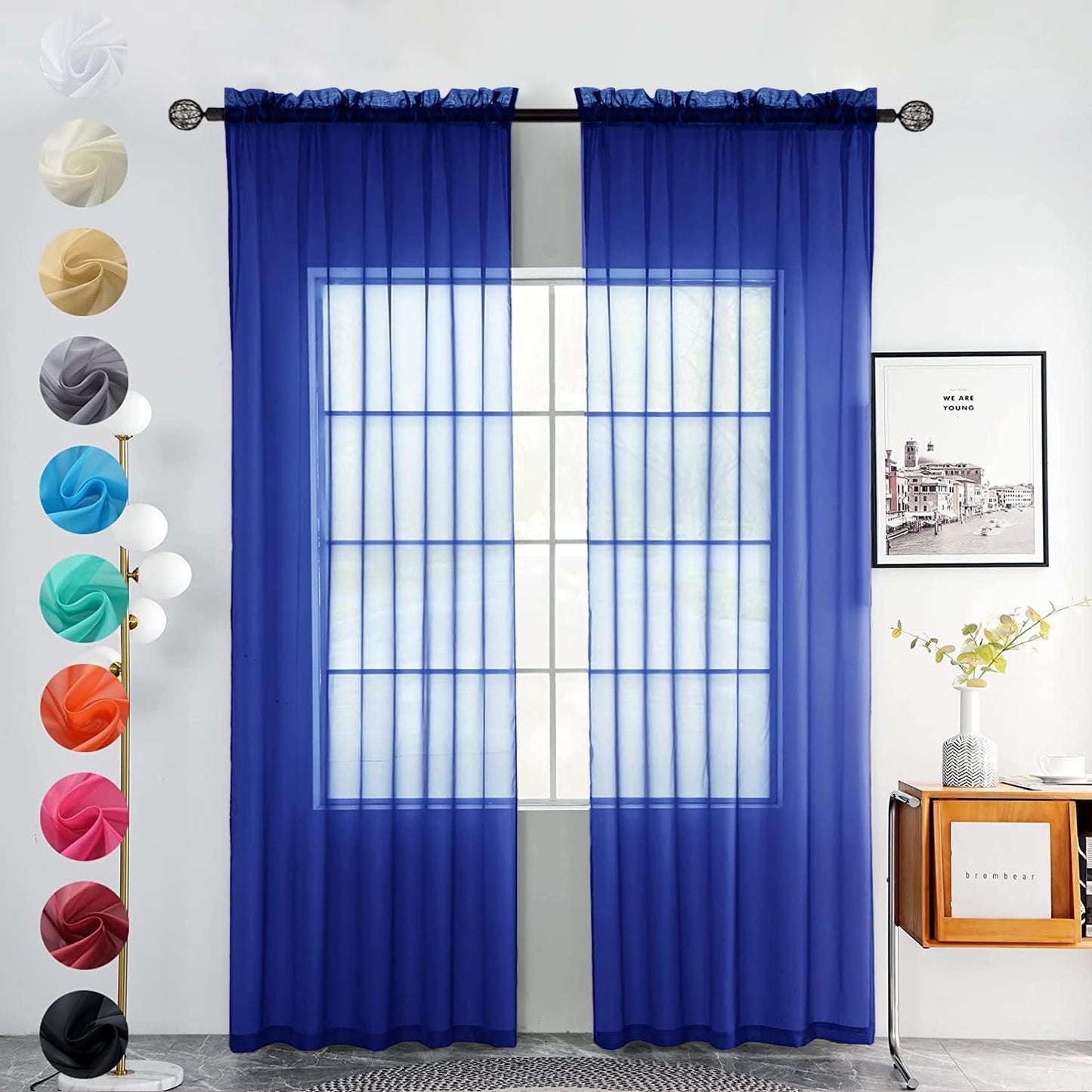 youleyar Solid Sheer Rod Pocket Curtain Voile Draperies 2 Panels White Beige Black Grey Coffee 52 Inch Width 84 Inch Long 1 Pair for Kitchen Bedroom Children Living Room Yard (Ivory,52W ｘ 84L)