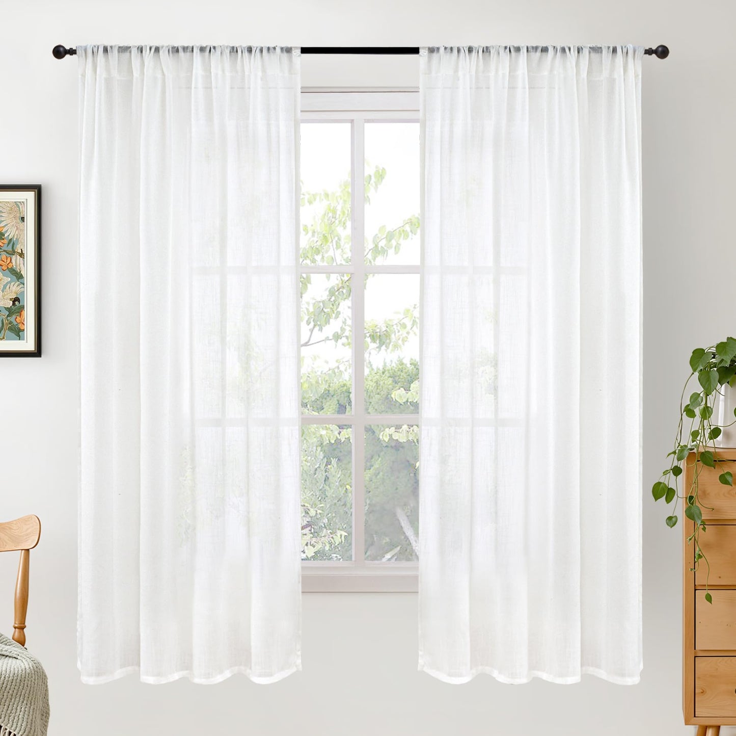 BGment Linen Sheer Curtains 84 Inches Long 2 Panels Set for Living Room | Light Filtering Drapes with Rod Pocket Lightweight Window Treatments for Bedroom, 52 X 84 Inch Length