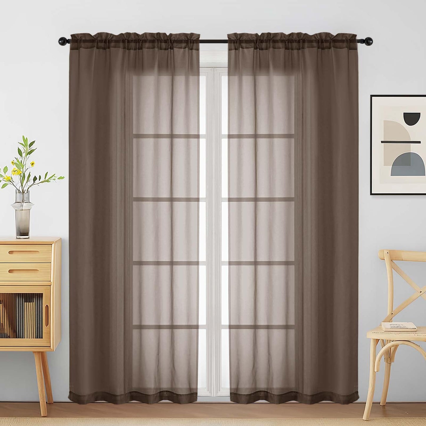 Purple Window Sheer Curtains 54 inch Length, Soft Airy Light Filtering Sheer Curtain 2 Panels Set, Dual Rod Pocket Gauze Purple Drapes for Living Room Bedroom, 2x42Wx54L Inches