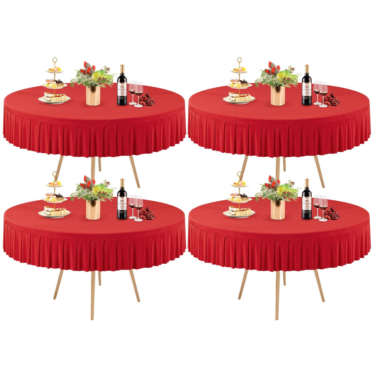 8 Pack Champagne Spandex Round Tablecloths for 72in Table, Stretchy Fitted 6FT Round Table Cloths, Wrinkle Free Table Cover with Skirt for Wedding Birthday Party Bridal Shower Banquet