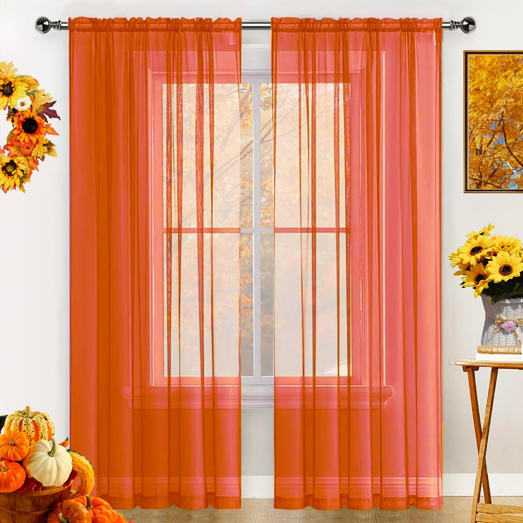 SpaceDresser Basic Rod Pocket Sheer Voile Window Curtain Panels White 1 Pair 2 Panels 52 Width 84 Inch Long for Kitchen Bedroom Children Living Room Yard(White,52 W x 84 L)