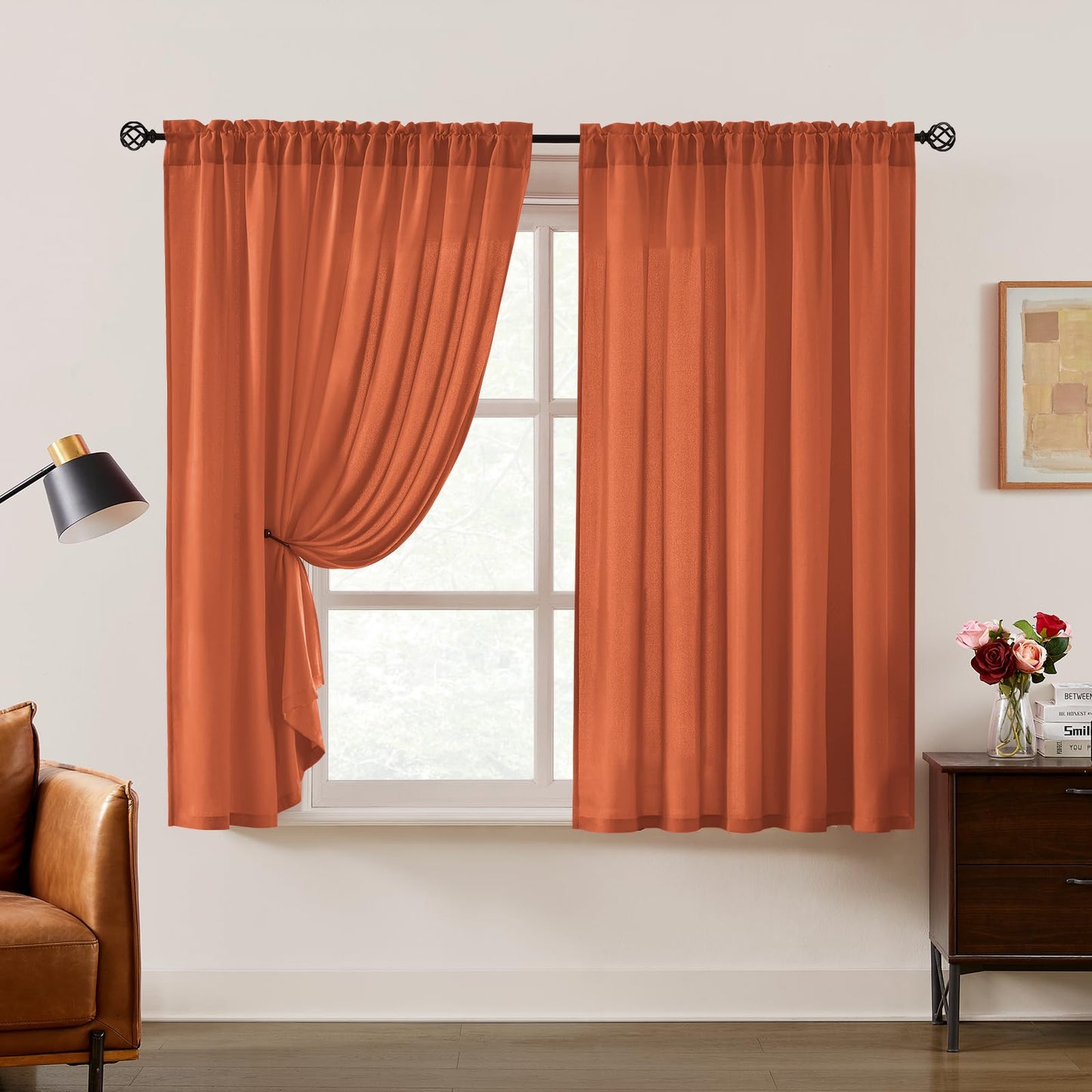 HOMEIDEAS Non-See-Through White Privacy Semi Sheer Curtains 84 Inches Long 2 Panels Set Light Filtering Curtains for Living Room Bedroom Drapes,W52xL84