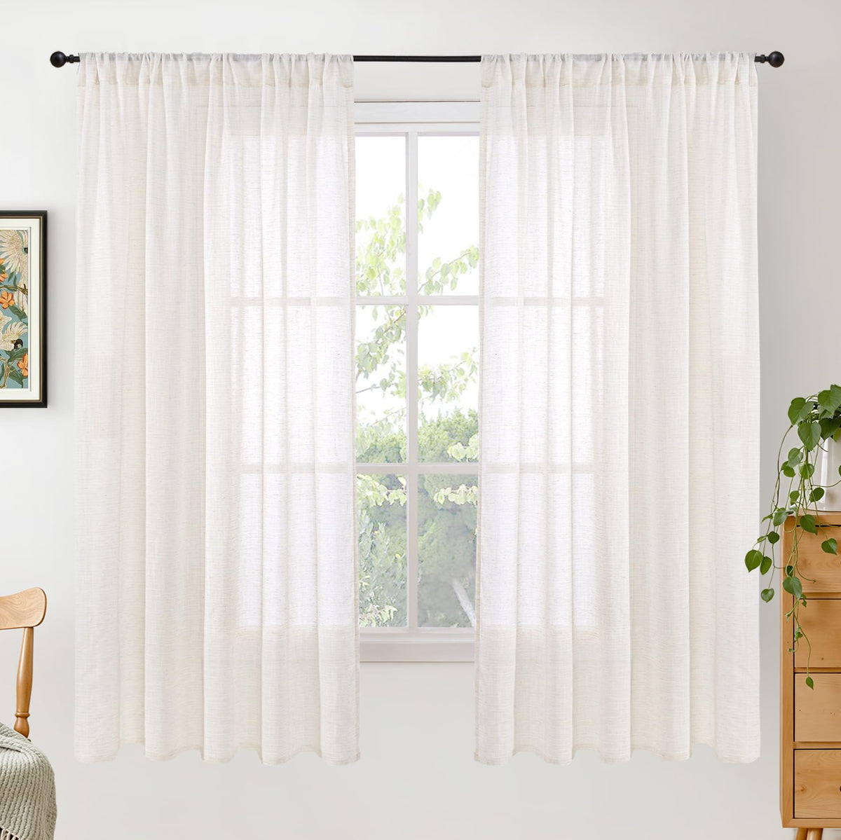 BGment Linen Sheer Curtains 84 Inches Long 2 Panels Set for Living Room | Light Filtering Drapes with Rod Pocket Lightweight Window Treatments for Bedroom, 52 X 84 Inch Length