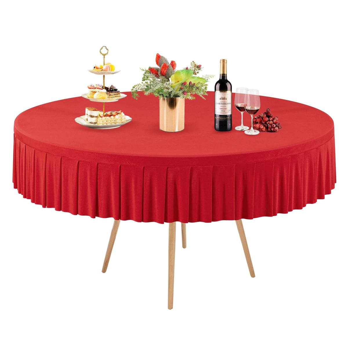 8 Pack Champagne Spandex Round Tablecloths for 72in Table, Stretchy Fitted 6FT Round Table Cloths, Wrinkle Free Table Cover with Skirt for Wedding Birthday Party Bridal Shower Banquet