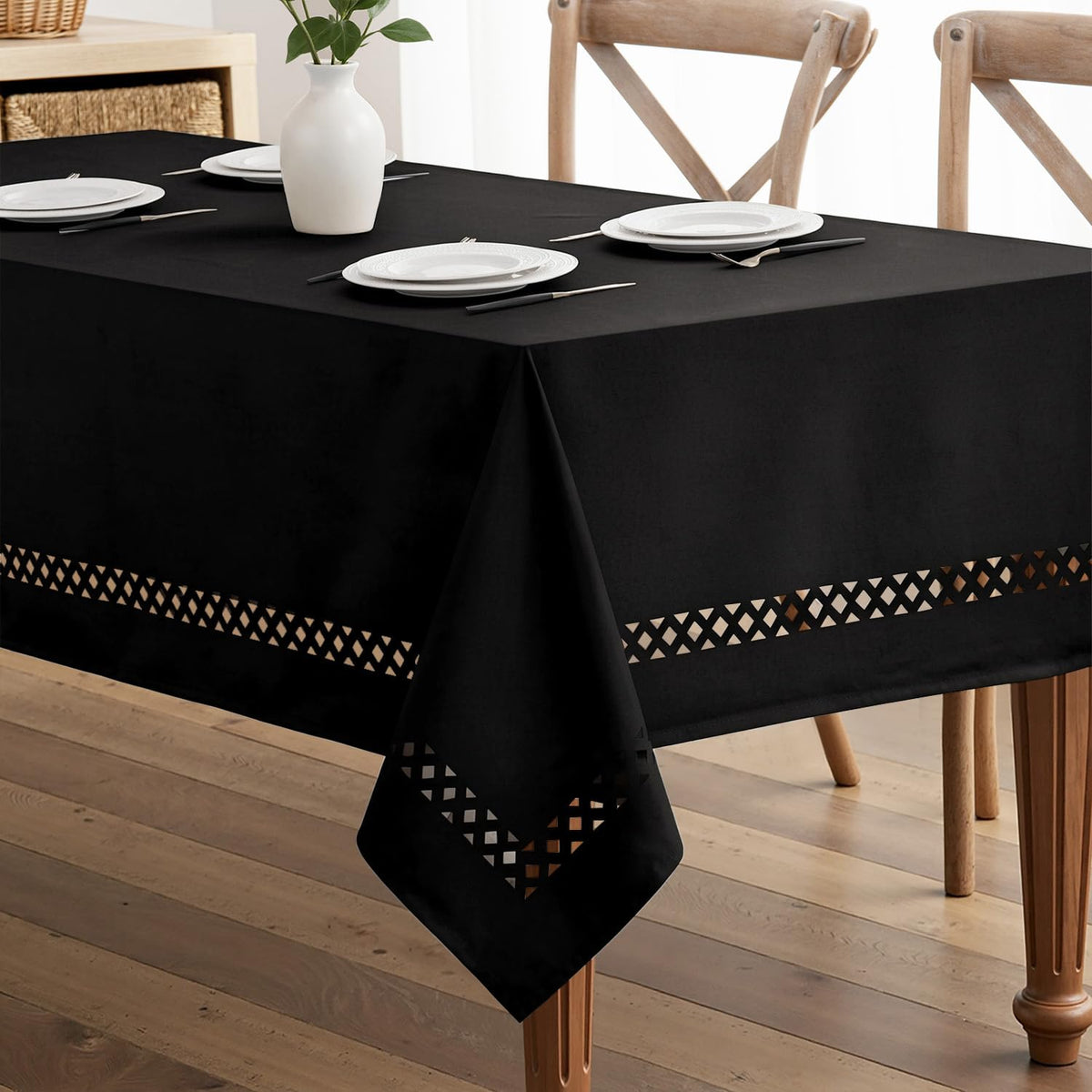 MIULEE Beige Rectangle Tablecloth with Decorative Cutouts 52x70 Inch | Waterproof Stain Resistant & Shrink-Proof Table Cloth, Farmhouse Style, for Dining Wedding Kitchen Party Outdoor