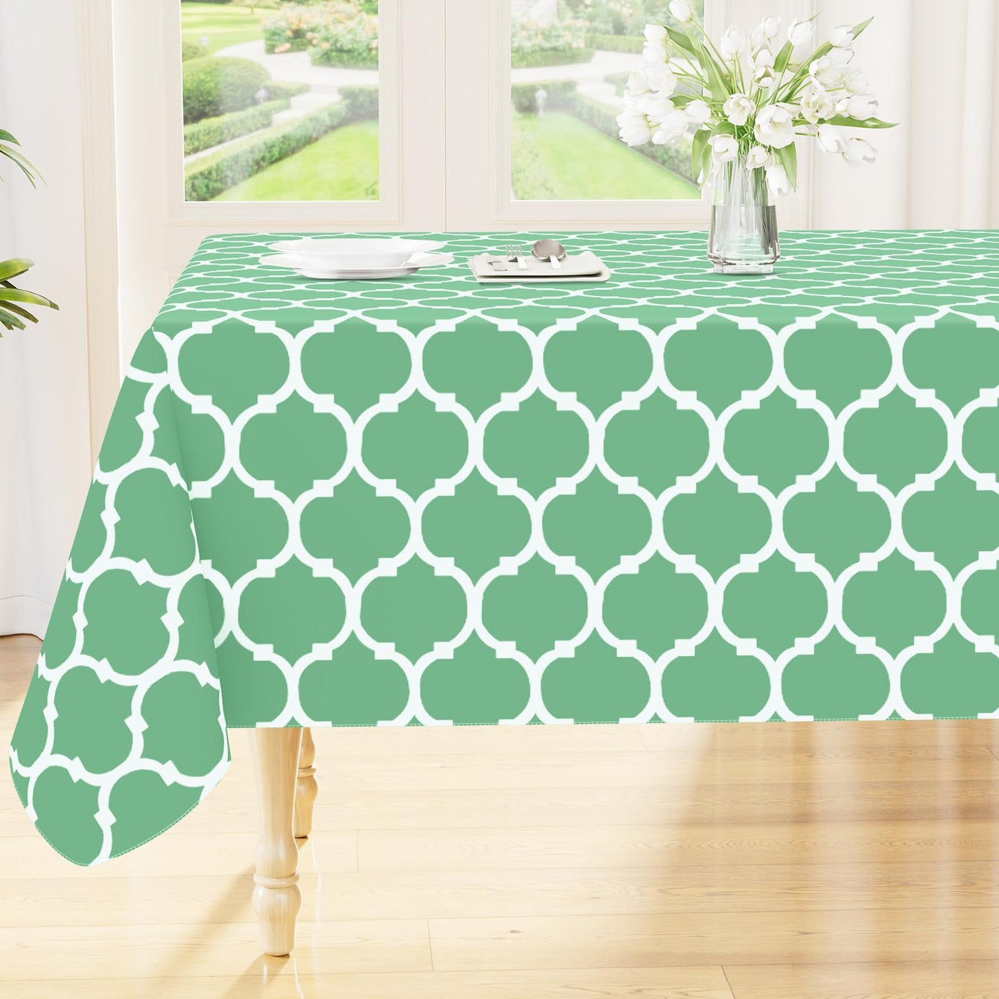 Smiry Rectangle Table Cloth, Flannel Backed Vinyl Tablecloth, 60"x84" | Waterproof Plastic Tablecloths, Wipeable Table Cover for Dining, Indoor and Outdoor (Grey)