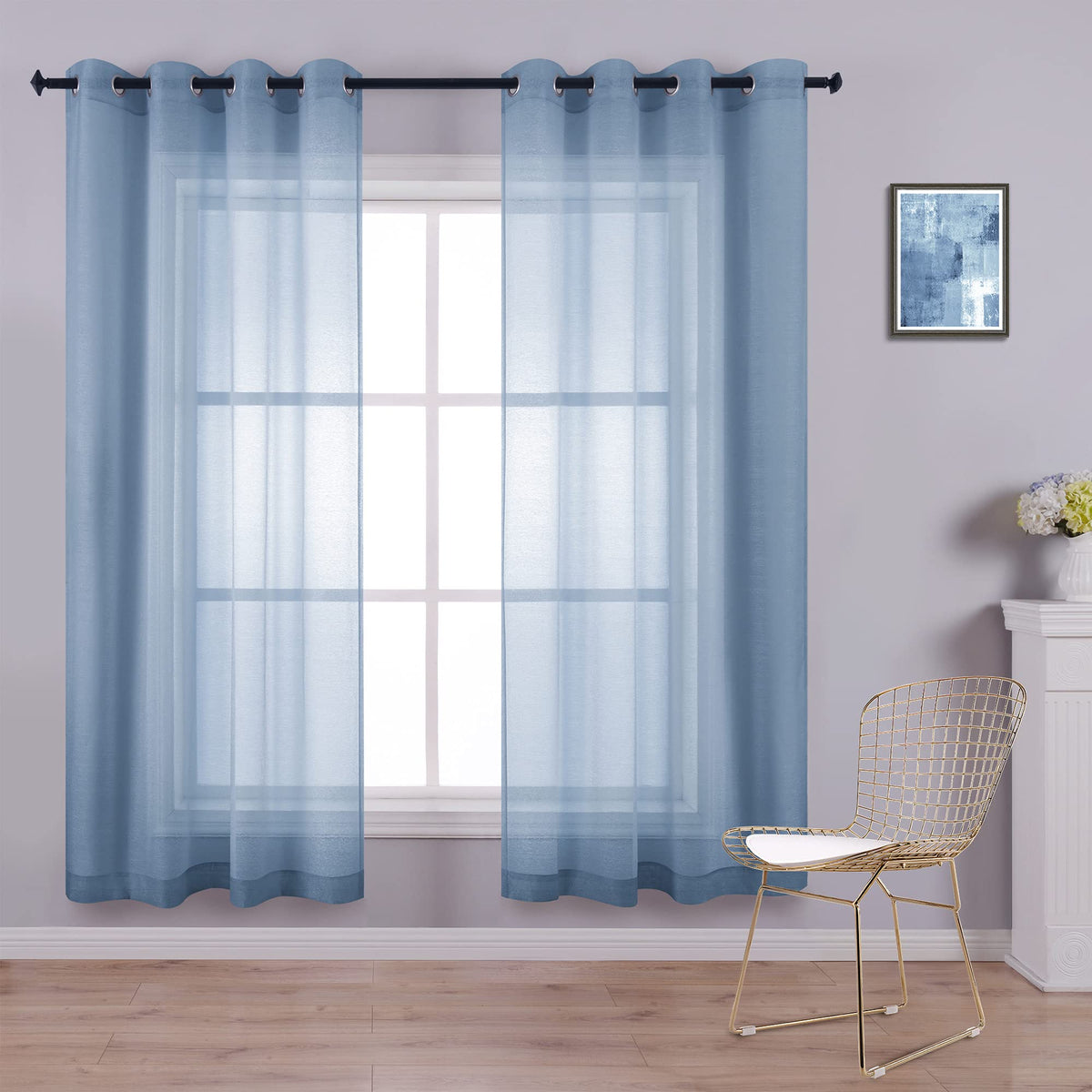 White Sheer Curtains 84 Inches Long Set 2 Panels Grommet Pair Faux Linen Semi Transparent Drape Tulle Gauze Voile Window Sheer Curtains for Bedroom Living Room Dining Wide 52 Length Solid Pack