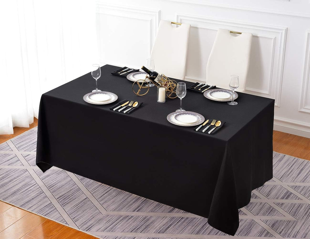 Surmente 10 Pack 90x132 Inch Black Tablecloth for 6-8 Foot Rectangle Tables | Dining Table Cover Protector, Wrinkle Free, Washable Polyester Fabric, 6ft Table Cloth for Wedding, Banquet, Restaurant