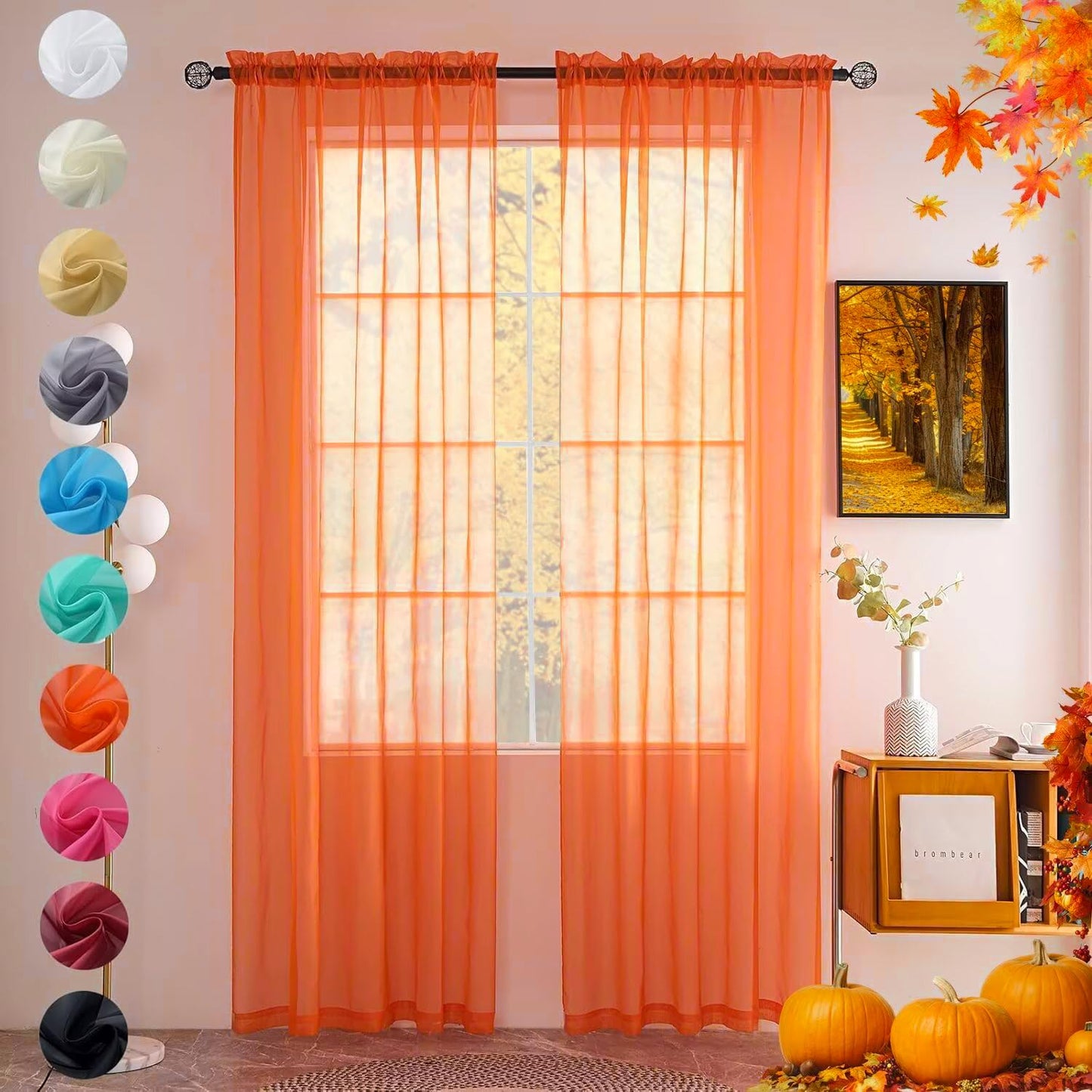 youleyar Solid Sheer Rod Pocket Curtain Voile Draperies 2 Panels White Beige Black Grey Coffee 52 Inch Width 84 Inch Long 1 Pair for Kitchen Bedroom Children Living Room Yard (Ivory,52W ｘ 84L)