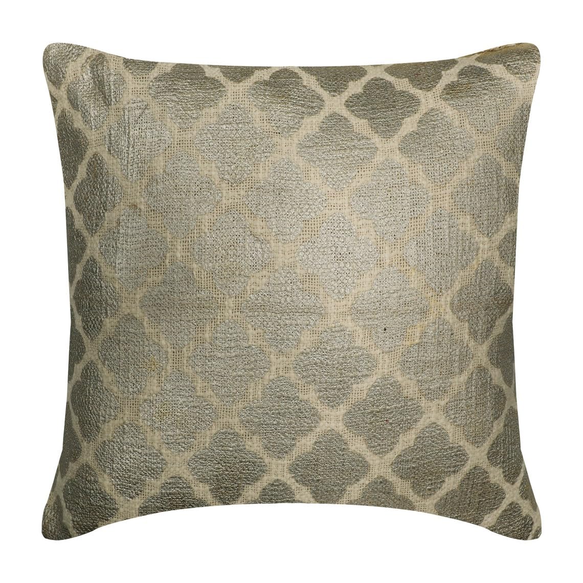 HomeCentric Silver Faux Leather Pearl Leaves Pillow, 24x24 inch, Silk, Contemporary Floral - Silver Beauty