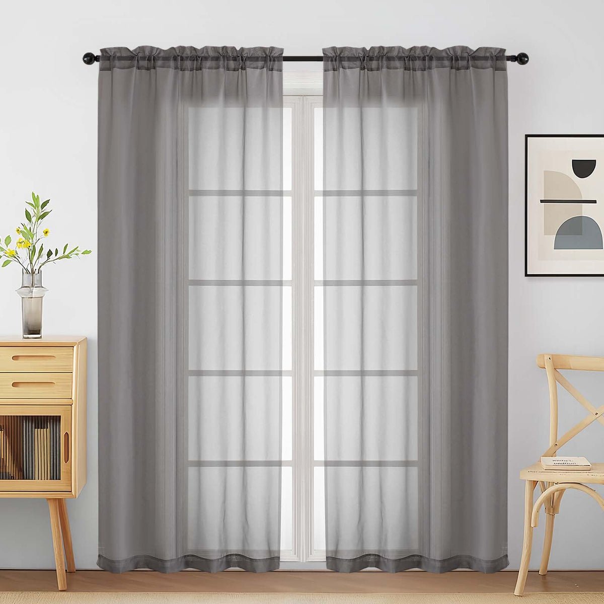 Purple Window Sheer Curtains 54 inch Length, Soft Airy Light Filtering Sheer Curtain 2 Panels Set, Dual Rod Pocket Gauze Purple Drapes for Living Room Bedroom, 2x42Wx54L Inches