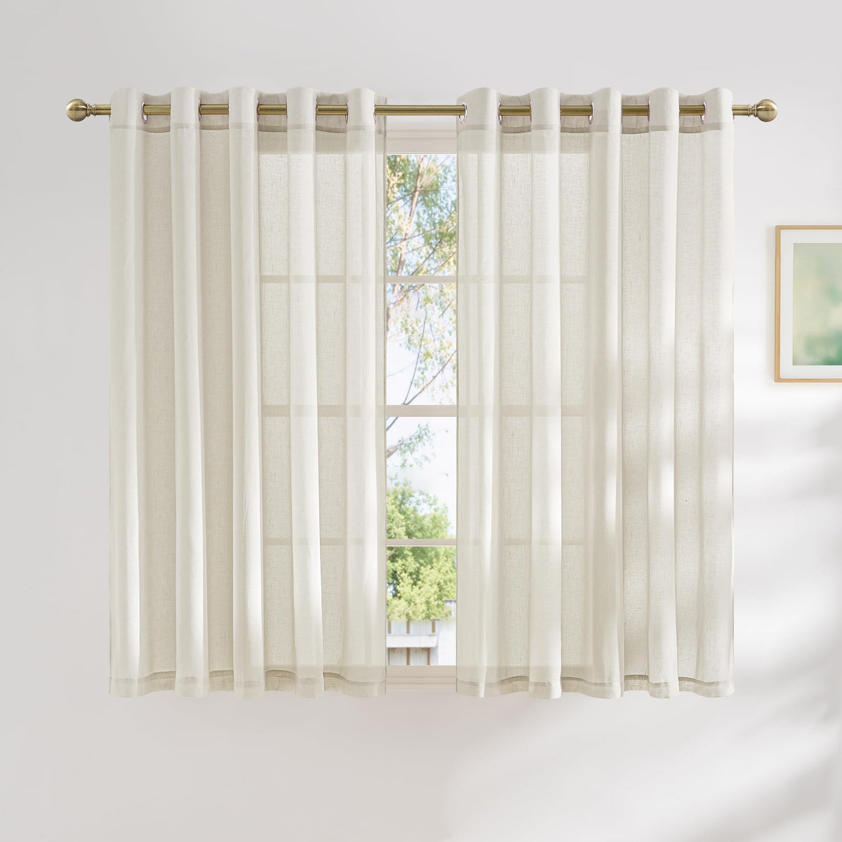 NICETOWN White Sheer Linen Curtains for Living Room 84 inch Length 2 Panels Set, Grommet Semi Sheer Privacy with Light Filtering Flax Window Treatments for Bedroom, W52 x L84