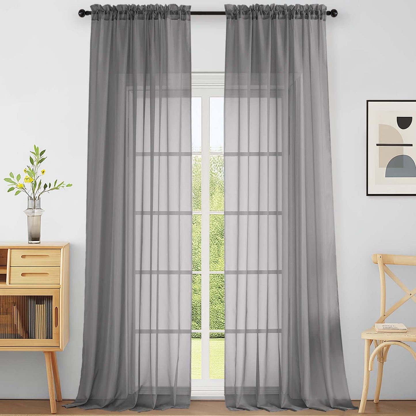 Purple Window Sheer Curtains 54 inch Length, Soft Airy Light Filtering Sheer Curtain 2 Panels Set, Dual Rod Pocket Gauze Purple Drapes for Living Room Bedroom, 2x42Wx54L Inches
