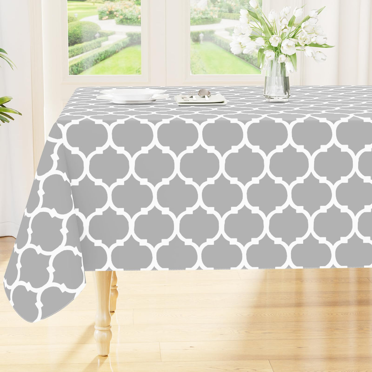 Smiry Rectangle Table Cloth, Flannel Backed Vinyl Tablecloth, 60"x84" | Waterproof Plastic Tablecloths, Wipeable Table Cover for Dining, Indoor and Outdoor (Grey)
