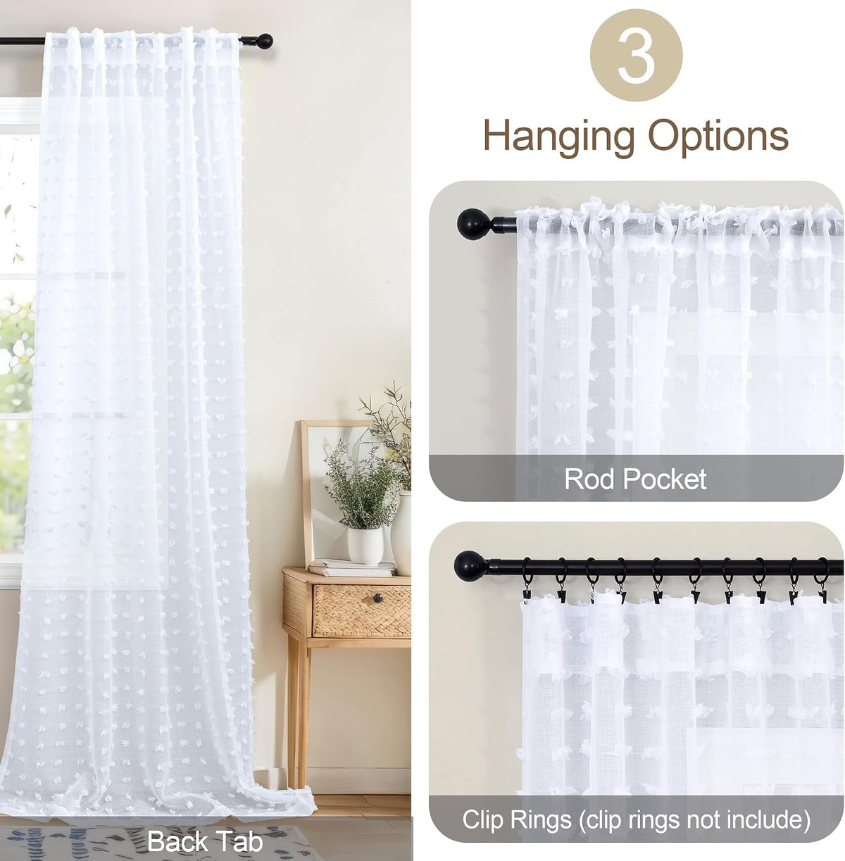White Sheer Curtains 84 Inches Long for Living Room Bedroom Farmhouse White Pom Pom Curtains 2 Panels Back Tab Shabby Chic Boho Curtain Semi Sheer Nursery Kids Aesthetic Ruffle Drape 52x84 Length