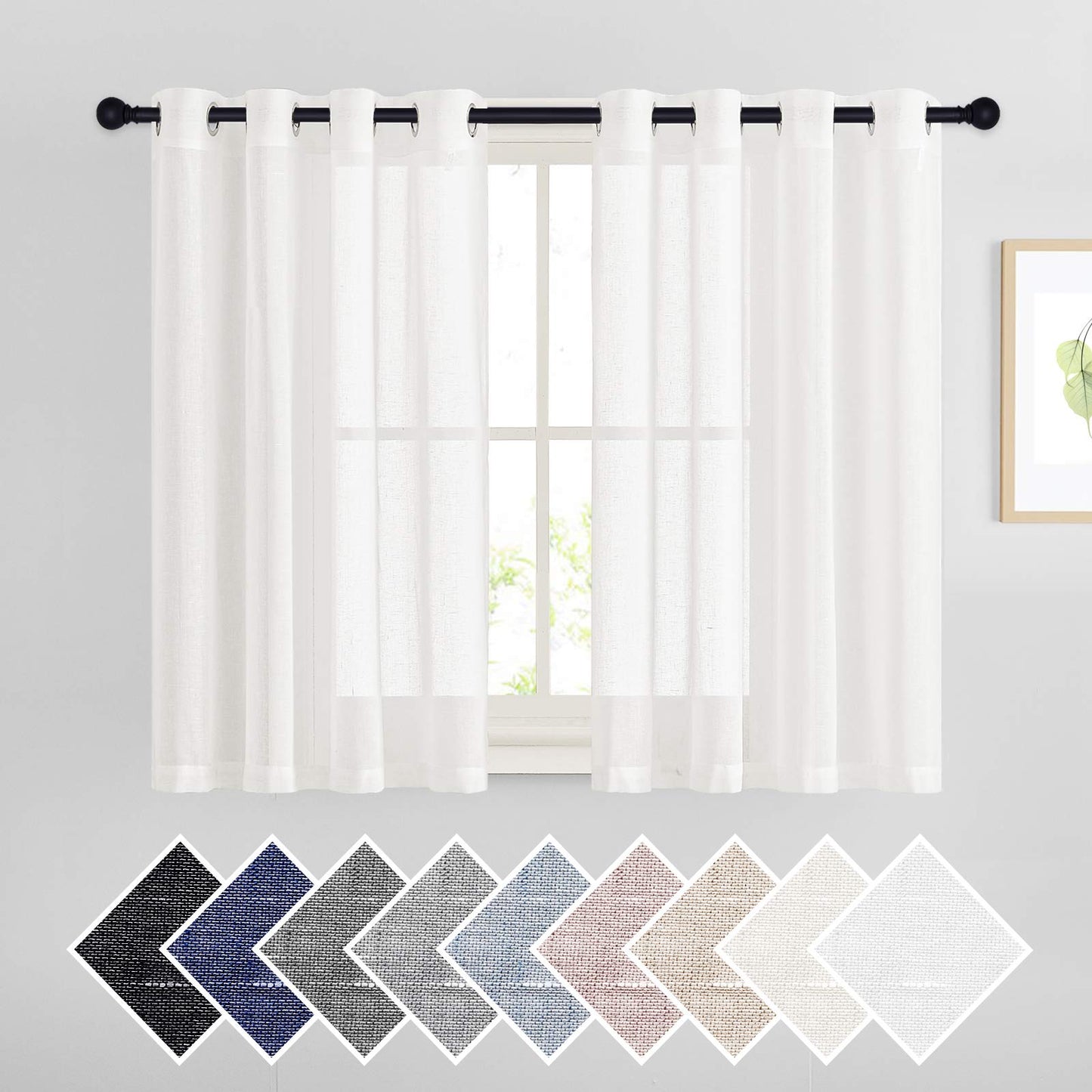 NICETOWN White Sheer Linen Curtains for Living Room 84 inch Length 2 Panels Set, Grommet Semi Sheer Privacy with Light Filtering Flax Window Treatments for Bedroom, W52 x L84