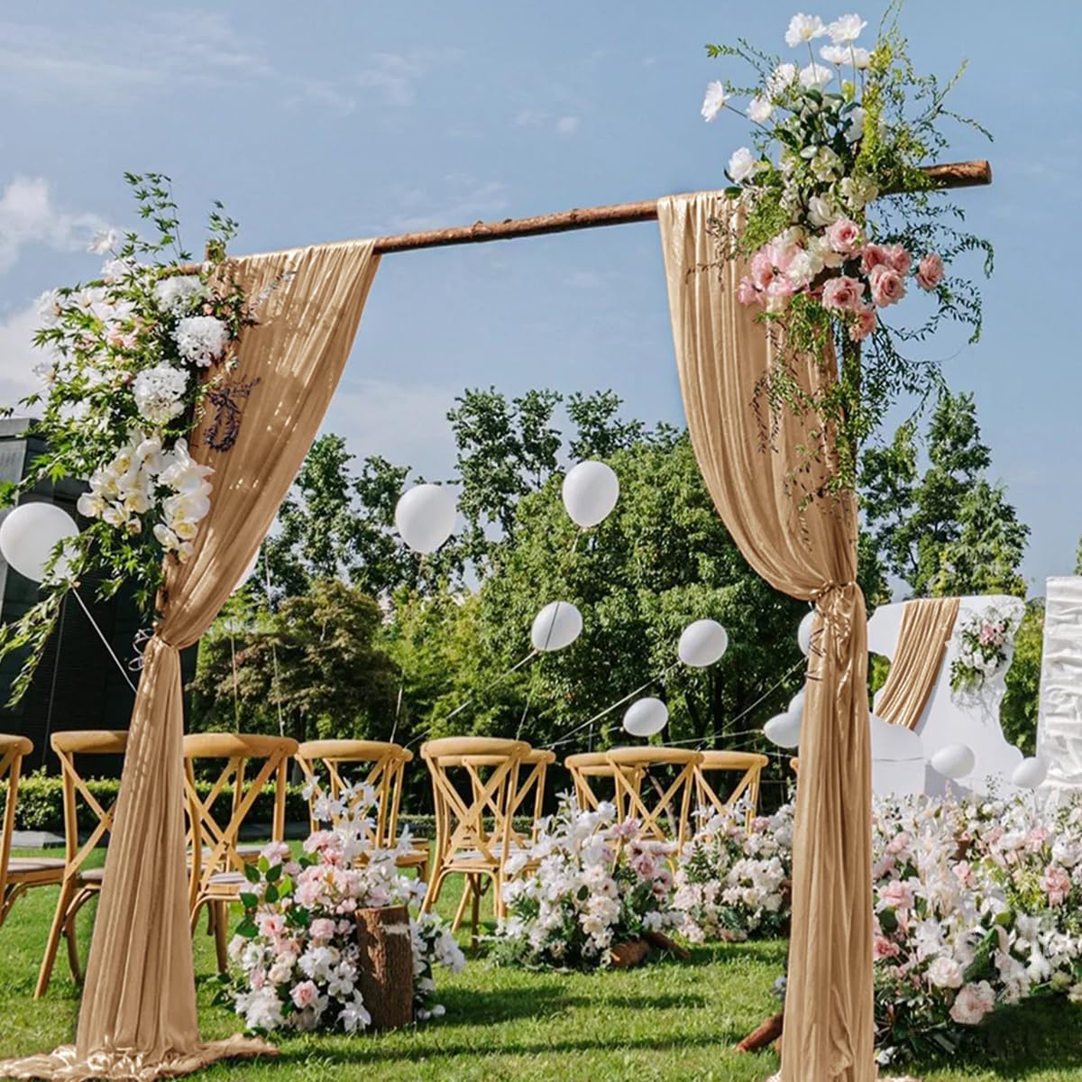 DeZerlor Wedding Draping Fabric Ivory Drapes for Backdrop, 2 Pack | 29"x20FT, Sheer Curtains for Romantic Bridal Baby Shower Decorations Ceremony Birthday Party Outdoor Events