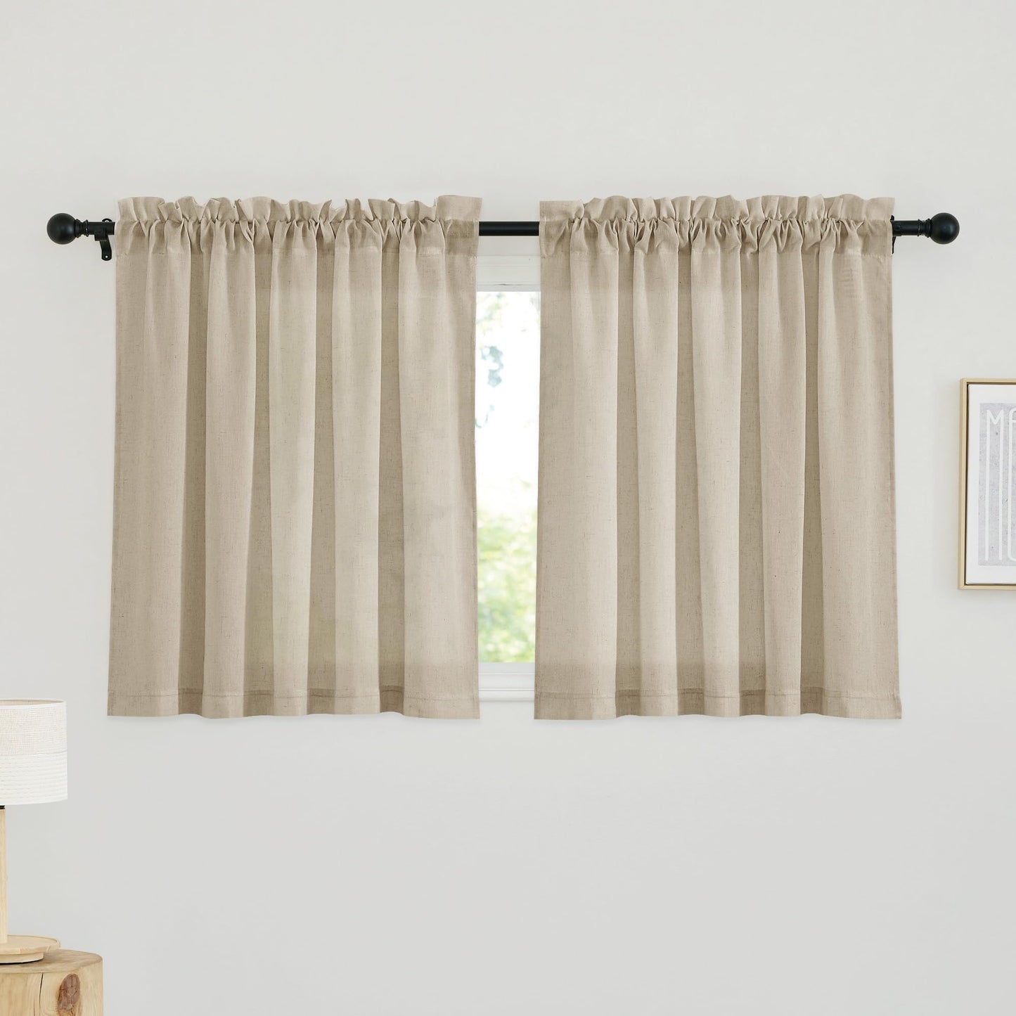 RYB HOME White Semi Sheer Curtains 84 inches Long for Living Room | Half Privacy, Linen Textured, Sheer Light Filtering, Vertical Window Drapes, for Bedroom Dining, White, W52 x L84, 2 Panels