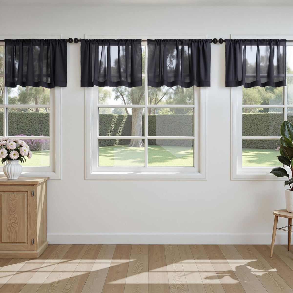 MIULEE Black Sheer Curtains 84 Inches Long 4 Panels 42 x 84 Inches | Light Filtering, Rod Pocket, Voile Drapes, Living Room, Bedroom, Window Treatments