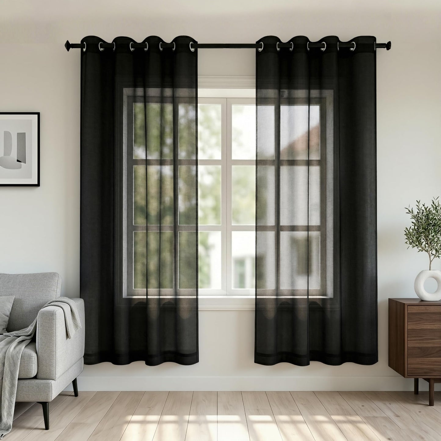 White Sheer Curtains 84 Inches Long Set 2 Panels Grommet Pair Faux Linen Semi Transparent Drape Tulle Gauze Voile Window Sheer Curtains for Bedroom Living Room Dining Wide 52 Length Solid Pack