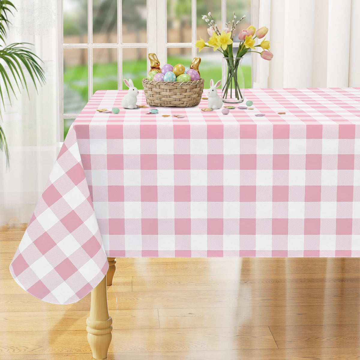 Rectangle Waterproof Vinyl Table Cloth, Buffalo Flannel Backed Tablecloth, Wipeable Plastic Table Cover for Dinner, Kitchen, Outdoor (60" x 84", Black and White)