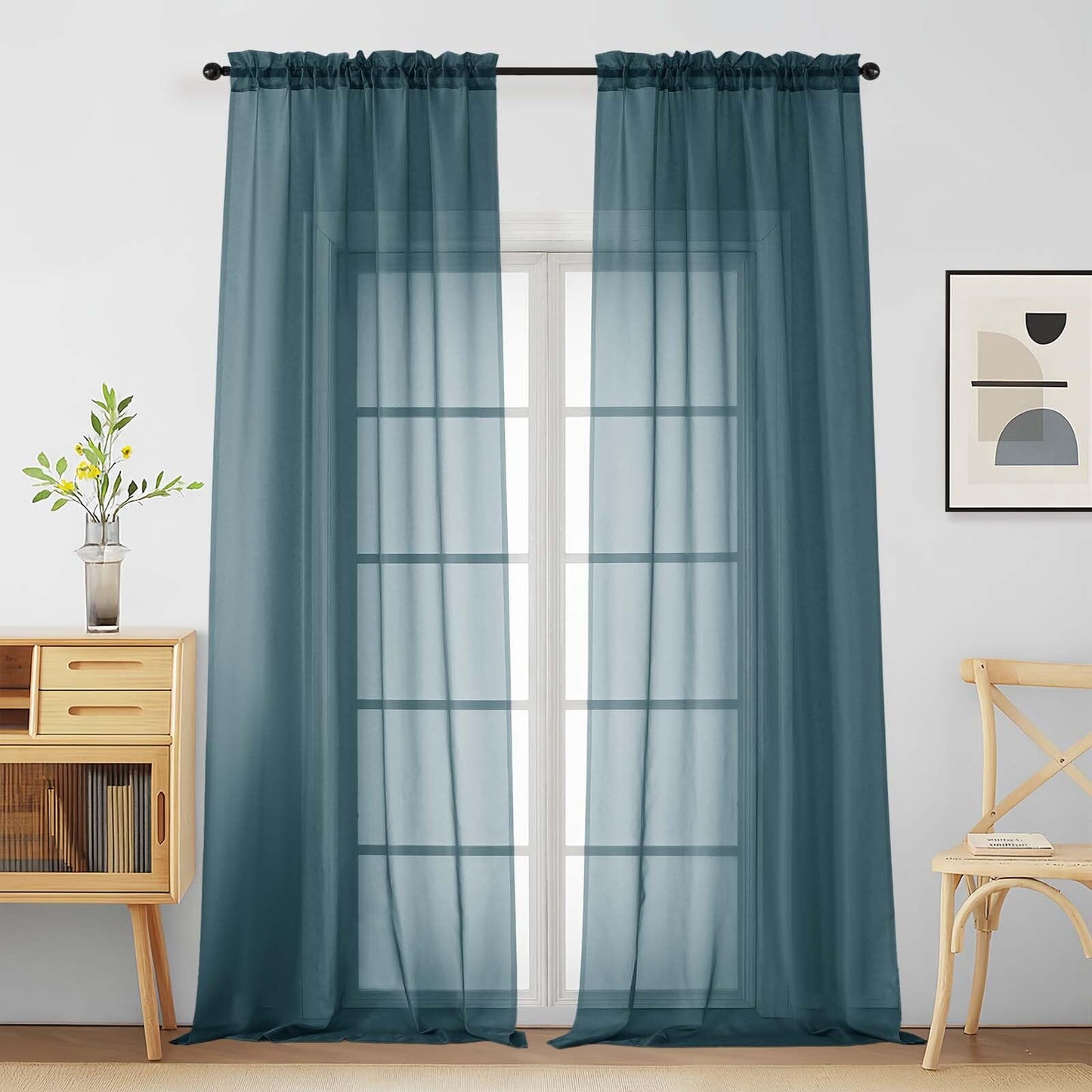 Purple Window Sheer Curtains 54 inch Length, Soft Airy Light Filtering Sheer Curtain 2 Panels Set, Dual Rod Pocket Gauze Purple Drapes for Living Room Bedroom, 2x42Wx54L Inches