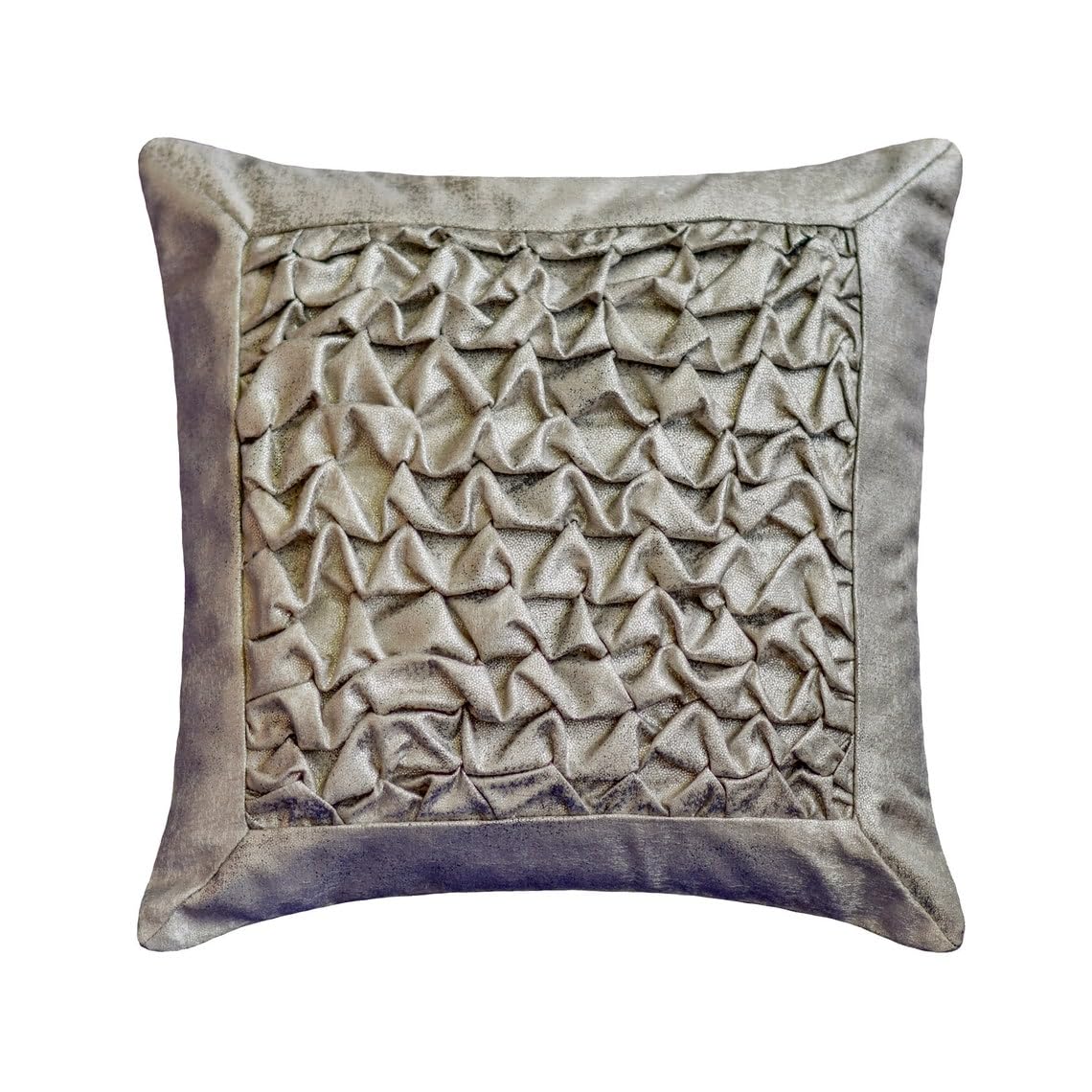 HomeCentric Silver Faux Leather Pearl Leaves Pillow, 24x24 inch, Silk, Contemporary Floral - Silver Beauty