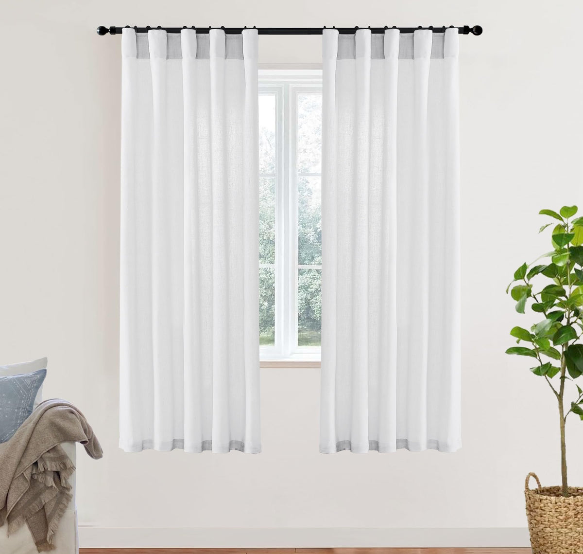 Linen Cotton Curtains for Living Room, Cream Off White Natural Fabric Light Filtering Semi Sheer Curtains 84 Inches Long, Ivory Pleated Farmhouse Curtain Drapes 84 Inch Length 2 Panels Set Dining Room