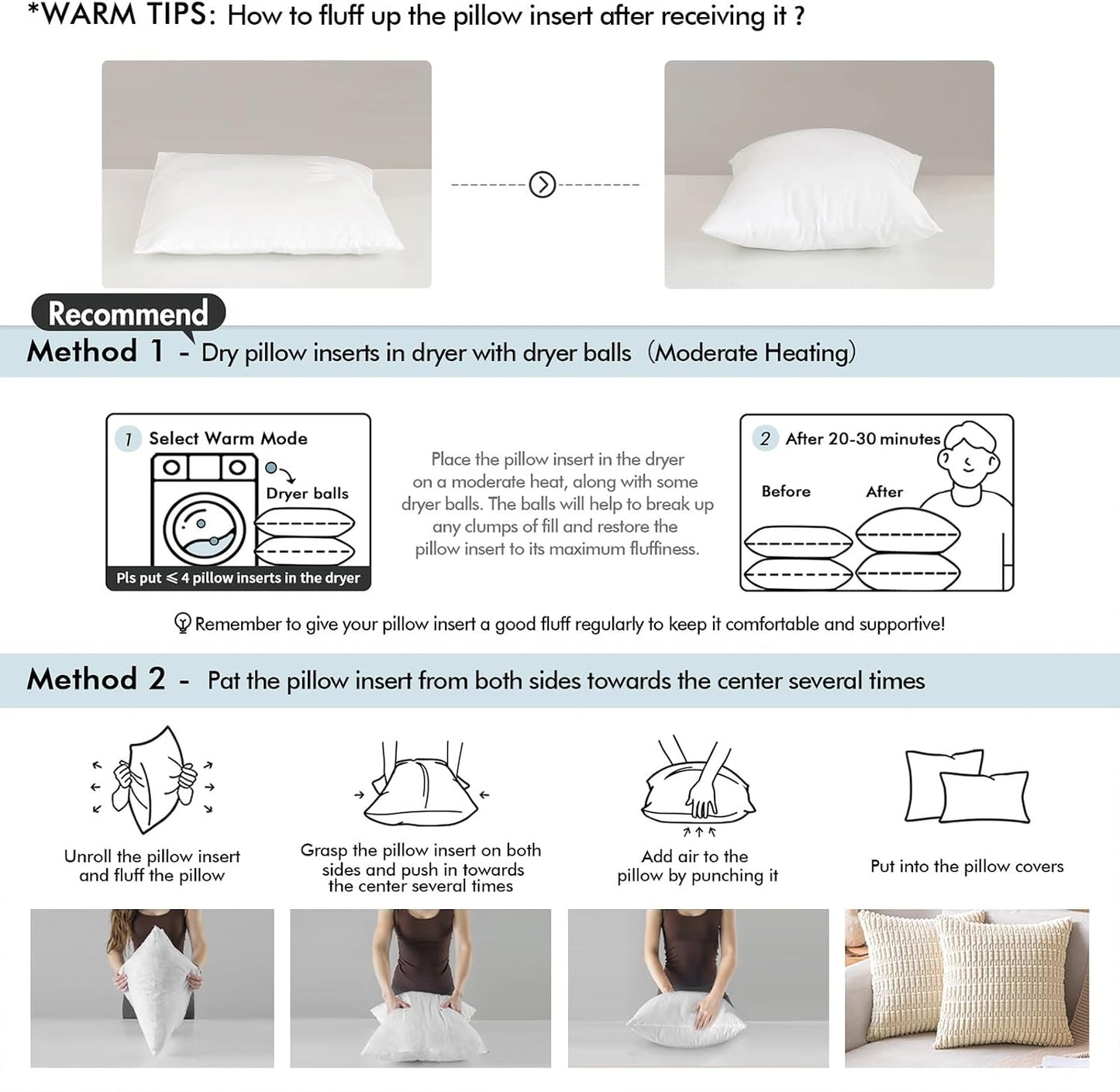 MIULEE 20x20 Throw Pillows Inserts 2 Pack, Decorative Pillows for Couch Bed | 100% Virgin Filling, Full and Fluffy, Lumbar, Back and Neck Support